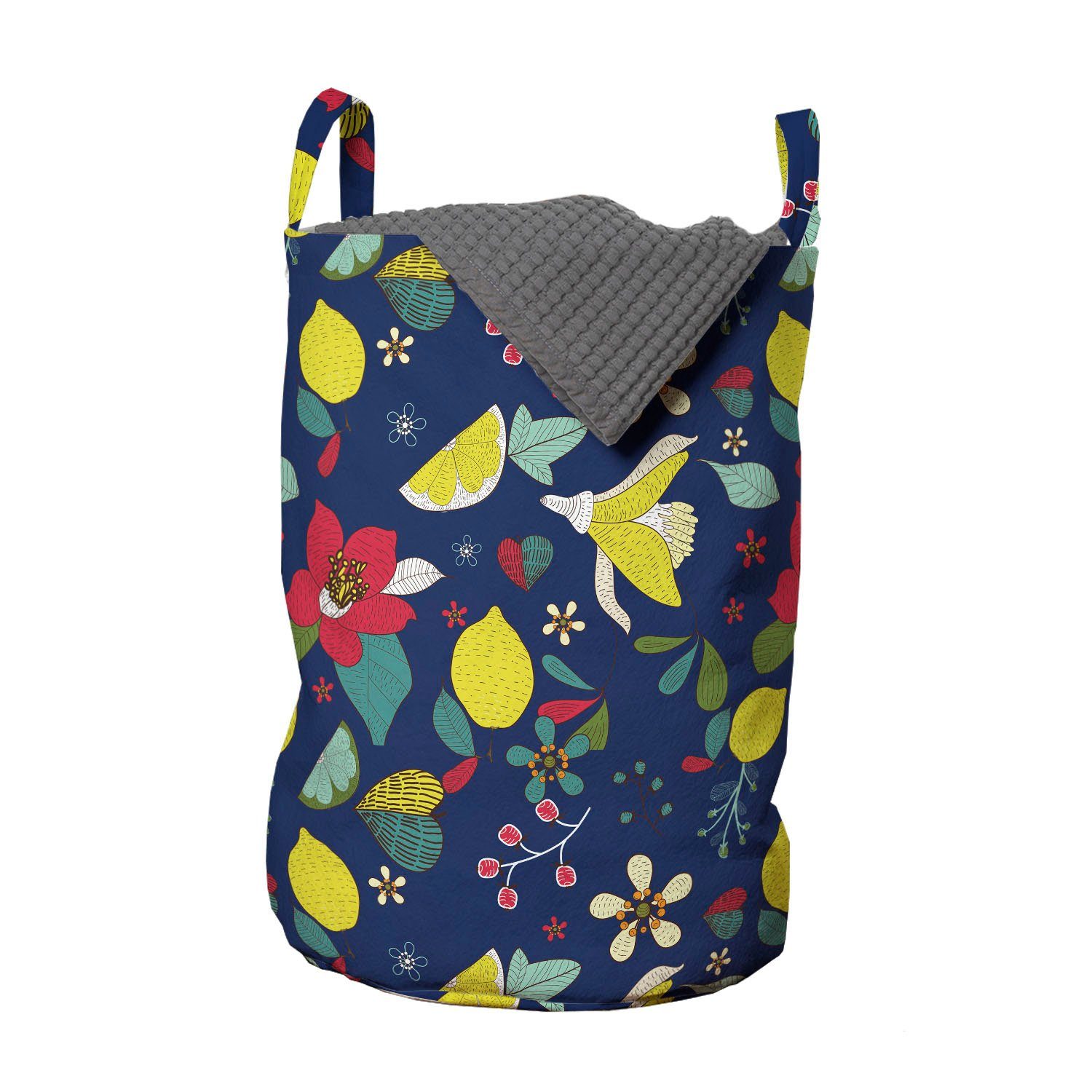 Abakuhaus Wäschesäckchen Wäschekorb mit Lemon Berry Dunkle Griffen für Waschsalons, Kordelzugverschluss Blossom Blumen