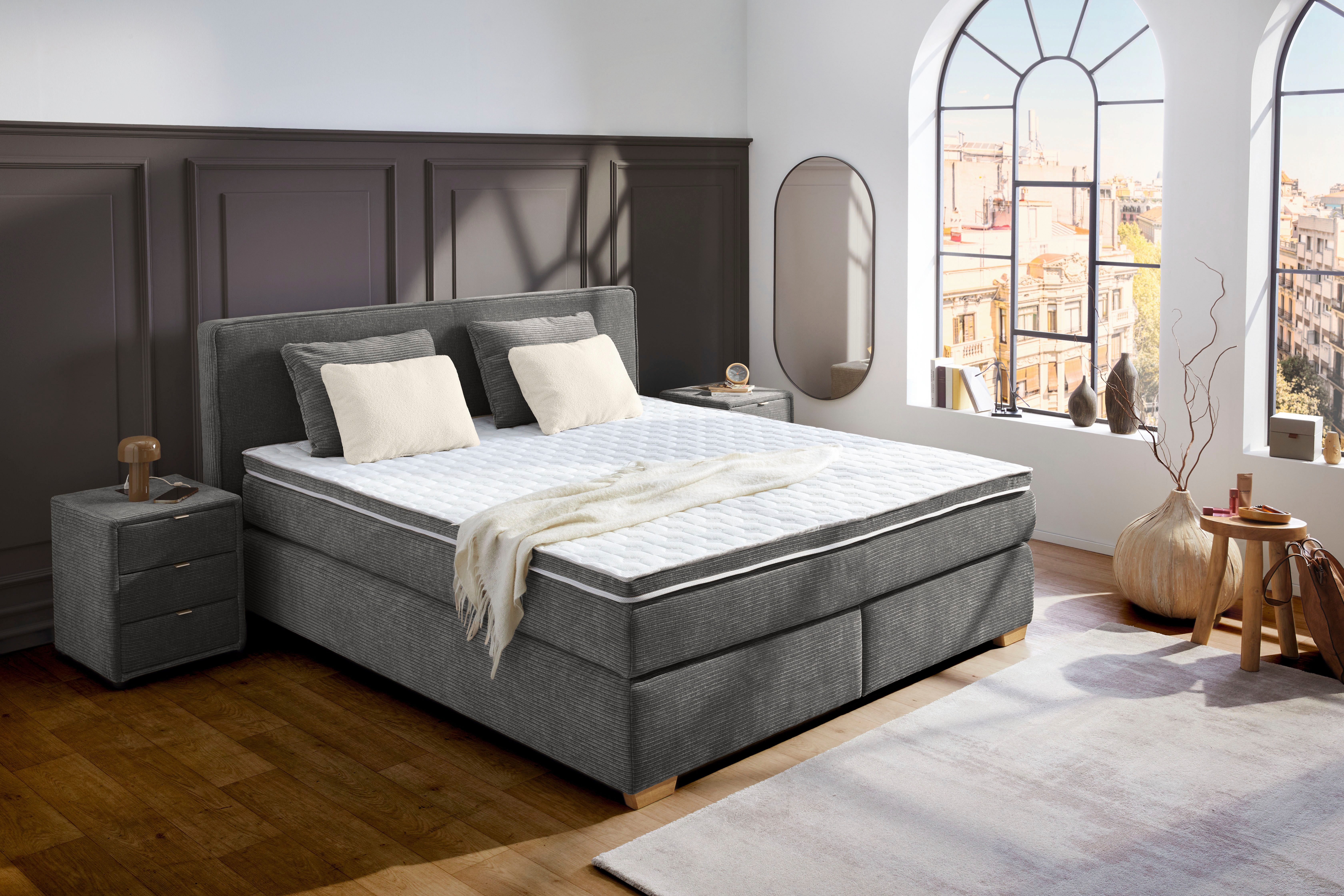 Jockenhöfer Gruppe Boxspringbett Ronja, inkl. 7-Zonen-TTFK-Matratzen, Kaltschaum-Topper, inkl. 4 Kissen, 180x200 cm, verschiedene Härtegrade wählbar