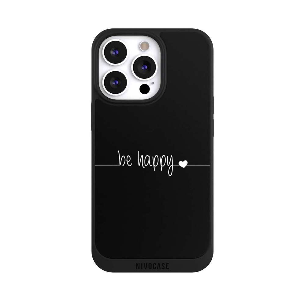 NIVOCASE Handyhülle Statement Sprüche Glück Be Happy Black, Apple iPhone 13 Pro Handyhülle Hülle NIVOpure Case Schwarz