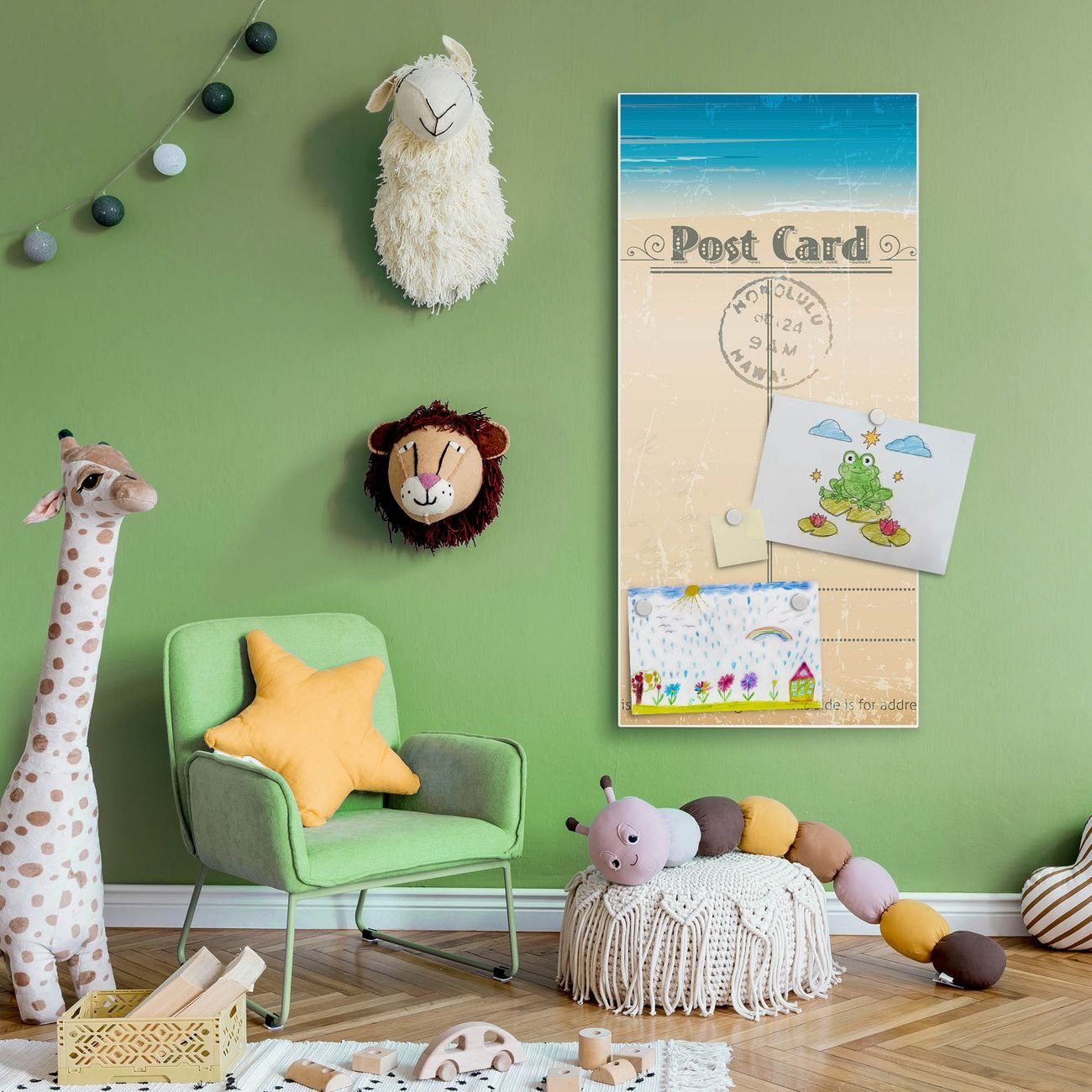 banjado Wandtafel Stahl Postkarte, (inkl. 4 Magnete, Stahlmagnettafel)