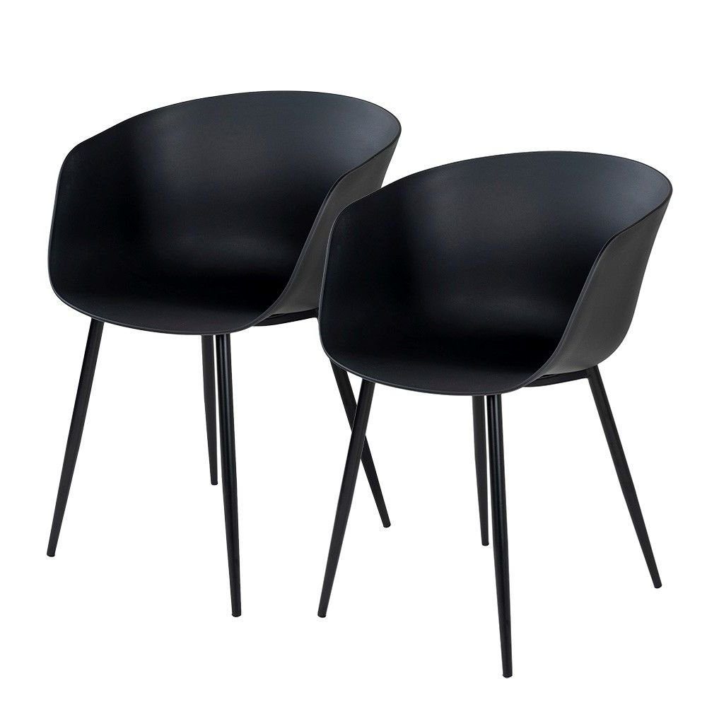 LebensWohnArt Stuhl 2er Set Design Stuhl DAVOS schwarz Schalensitz Indoor Outdoor