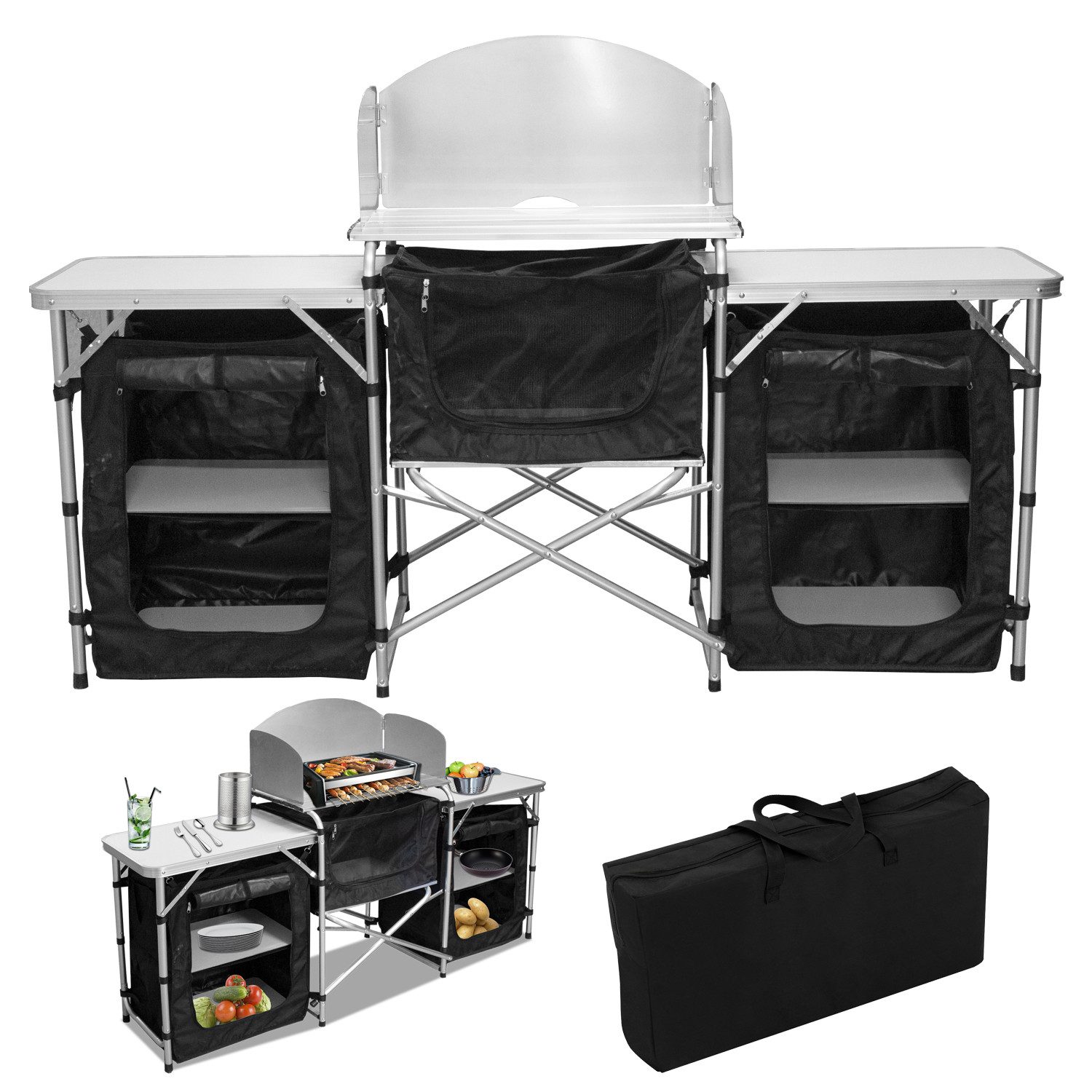 Clanmacy Campingtisch Campingküche aus Alu, 164.5x52x104cm, günstig online kaufen
