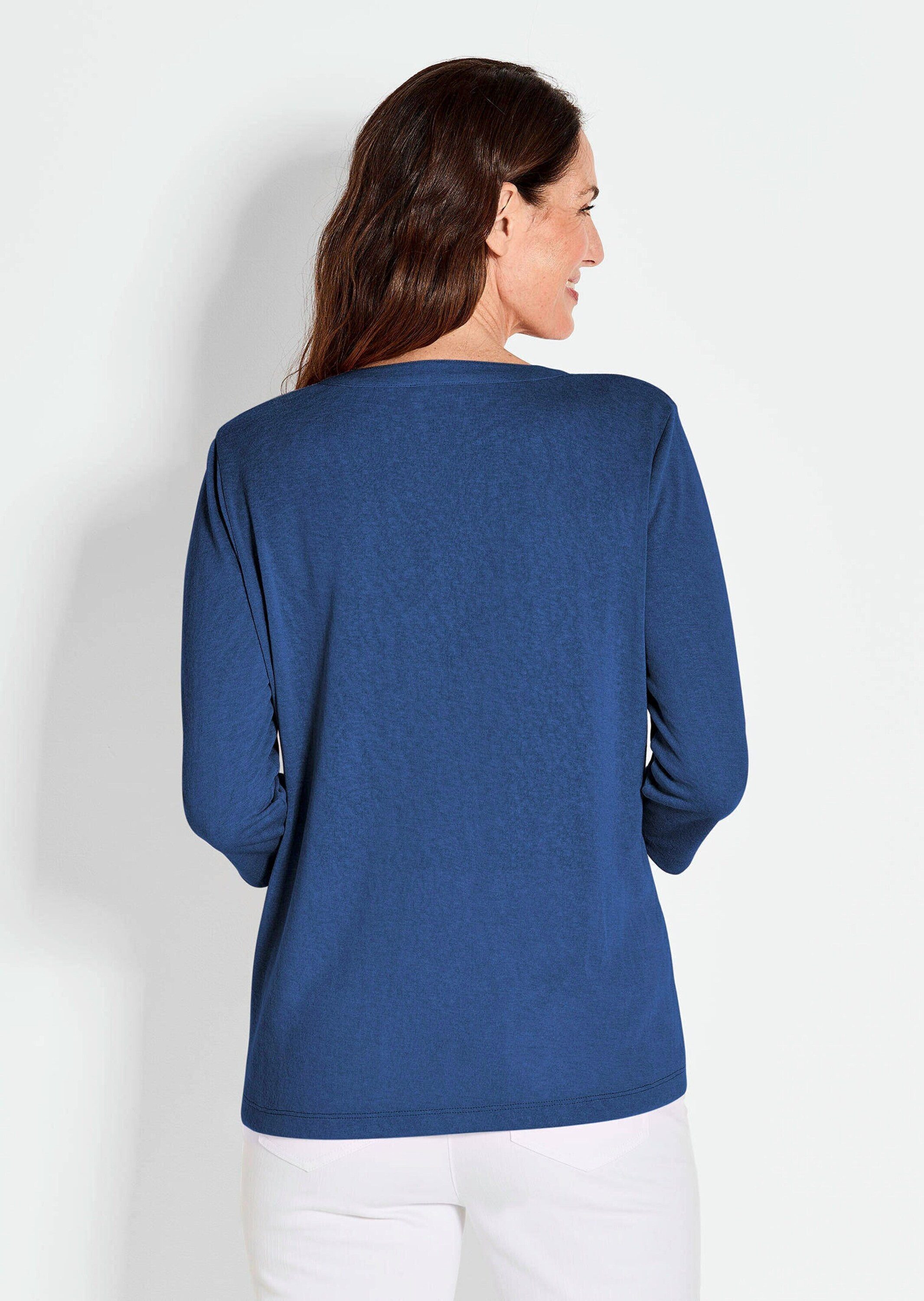 GOLDNER T-Shirt Modisches 3/4-Arm-Oberteil Sommerbluse mit V-Ausschnitt, pflegeleichter Jersey, körniger Griff