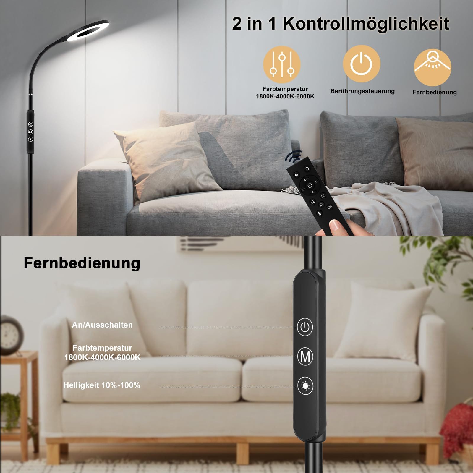 Oraymin LED Stehlampe Dimmbar Wohnzimmer 12W günstig online kaufen