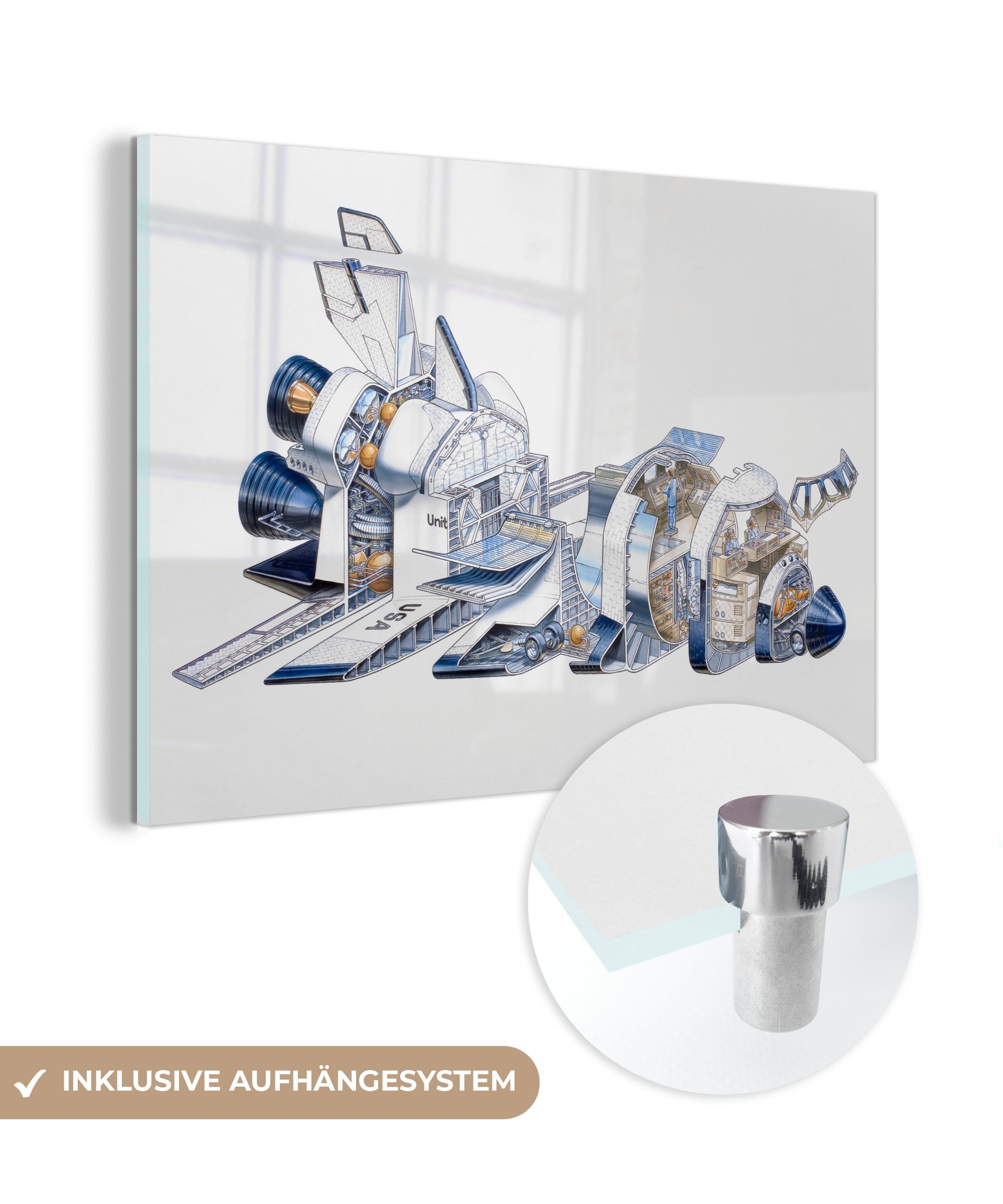 eines (1 MuchoWow & Illustration Schlafzimmer St), Acrylglasbild Acrylglasbilder NASA-Raumschiffs, Wohnzimmer