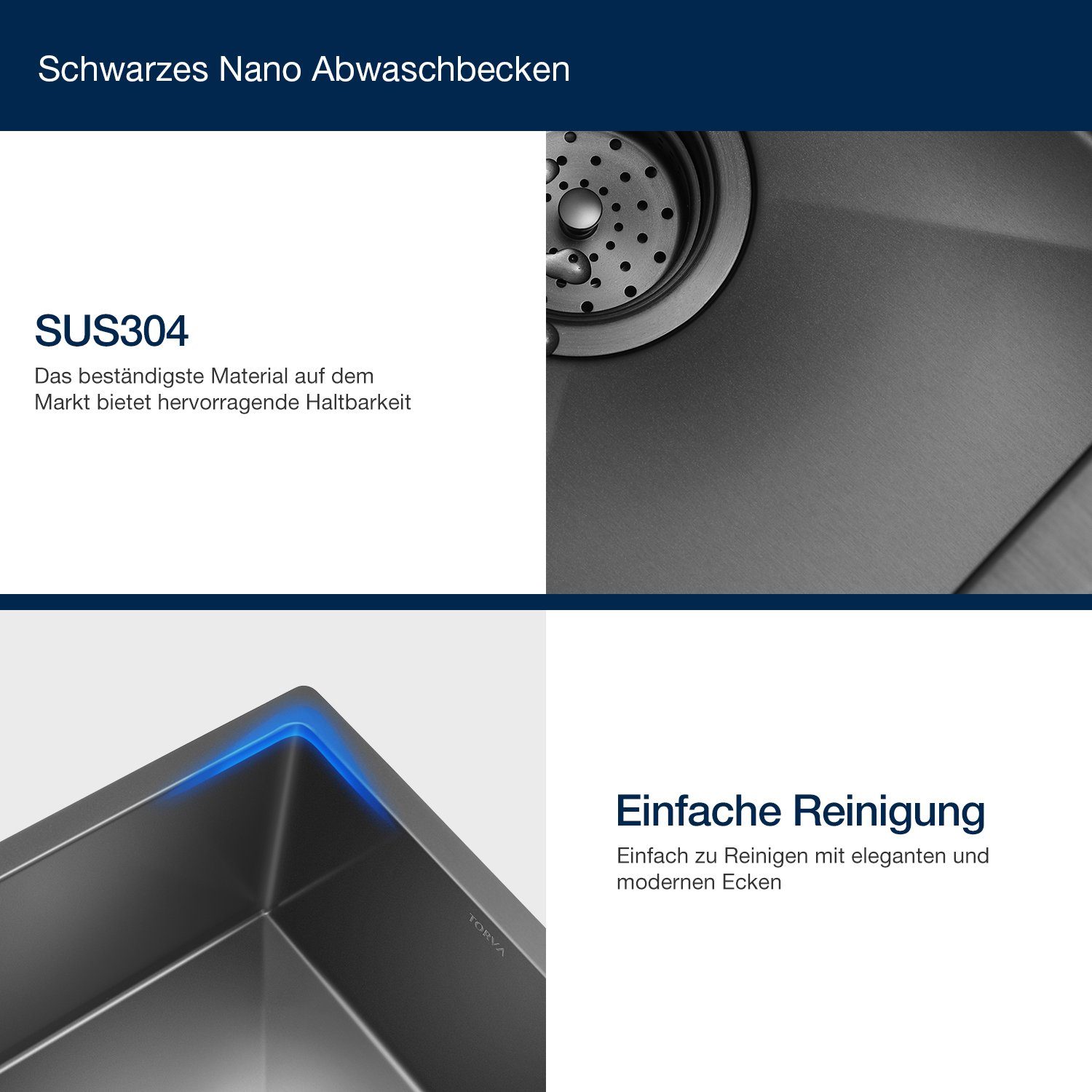 HomeGuru Küchenspüle Lebensmittelqualität Küchenspüle 60x45x21.5 cm schwarz, rechteckig, 60.0/43.0 cm, (Packung) – Bild 5 von 5