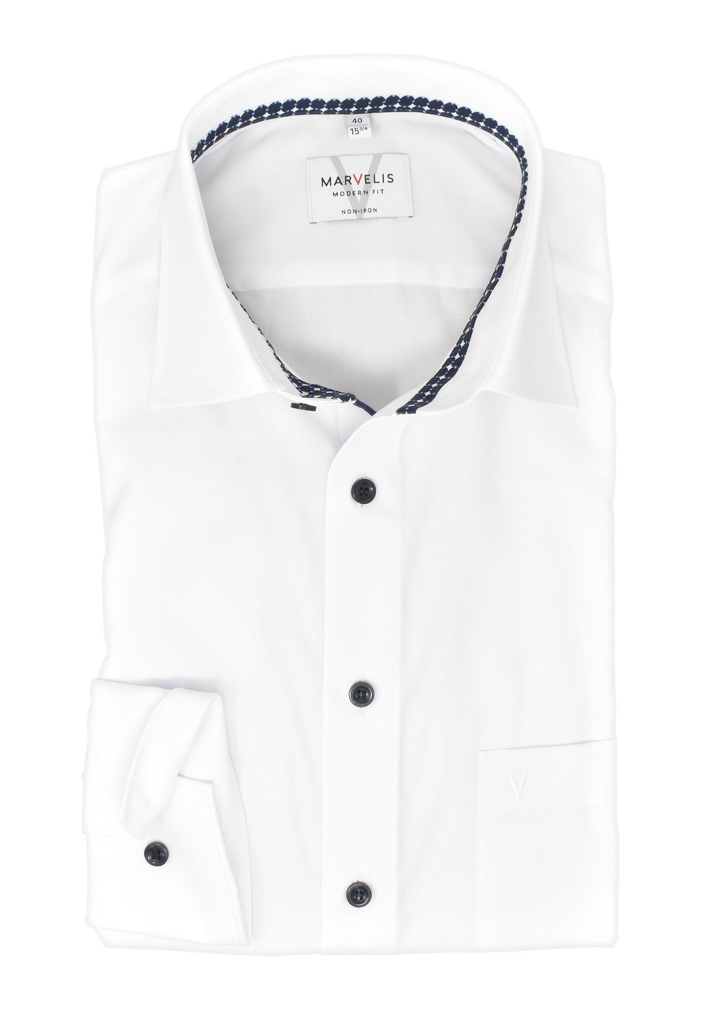 MARVELIS Businesshemd Businesshemd - Modern Fit - Langarm - Einfarbig - Weiß