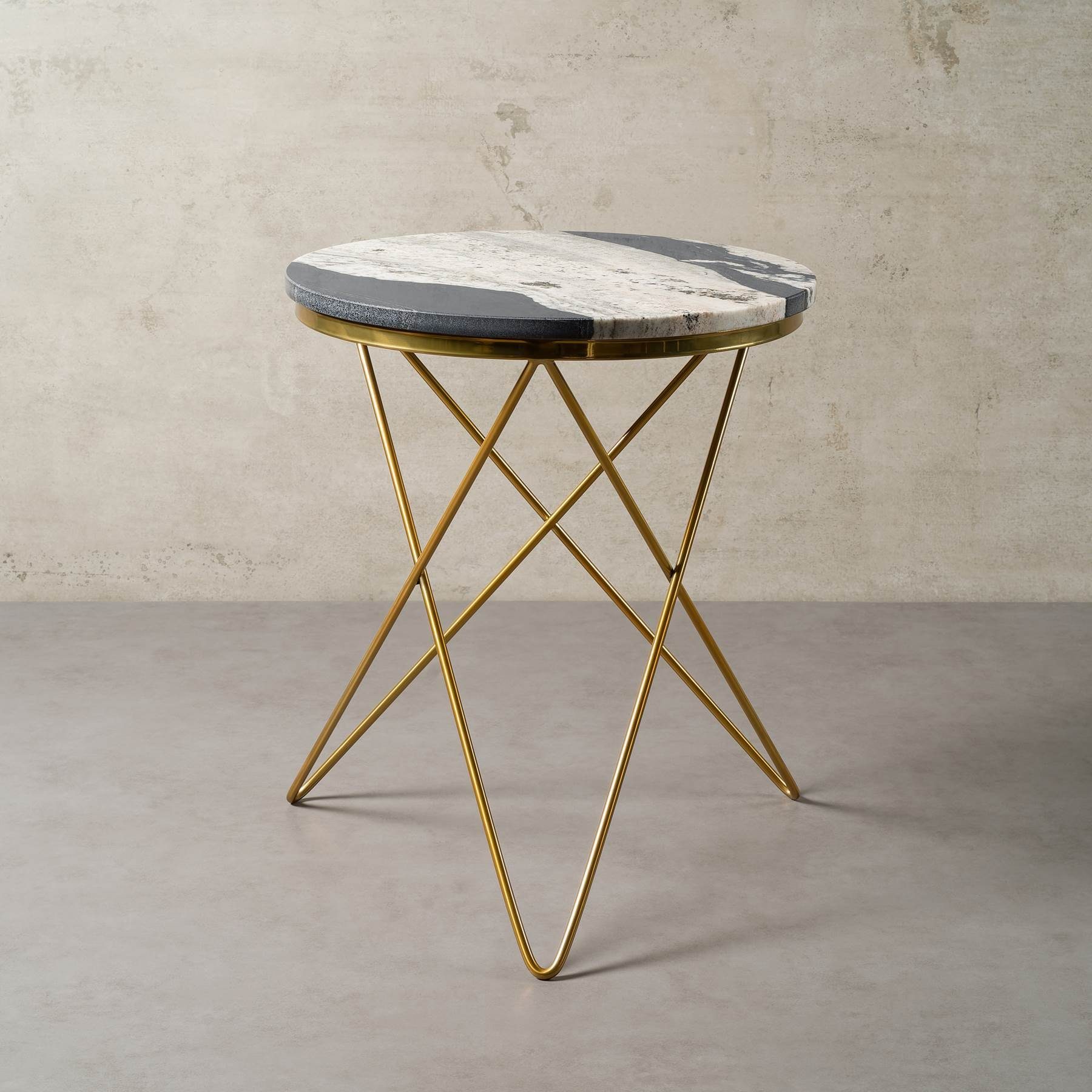 MAGNA Atelier Beistelltisch PARIS mit ECHTEM MARMOR, Beistelltisch rund, gold Metallgestell, Ø52x66cm Copacabana
