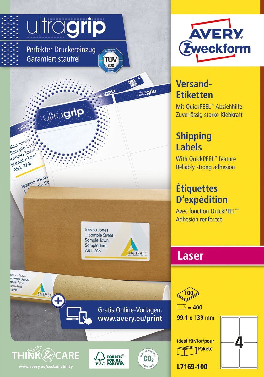 AVERY Etiketten L7169-100 Laserprinter Etikett 99,1x139mm, universell