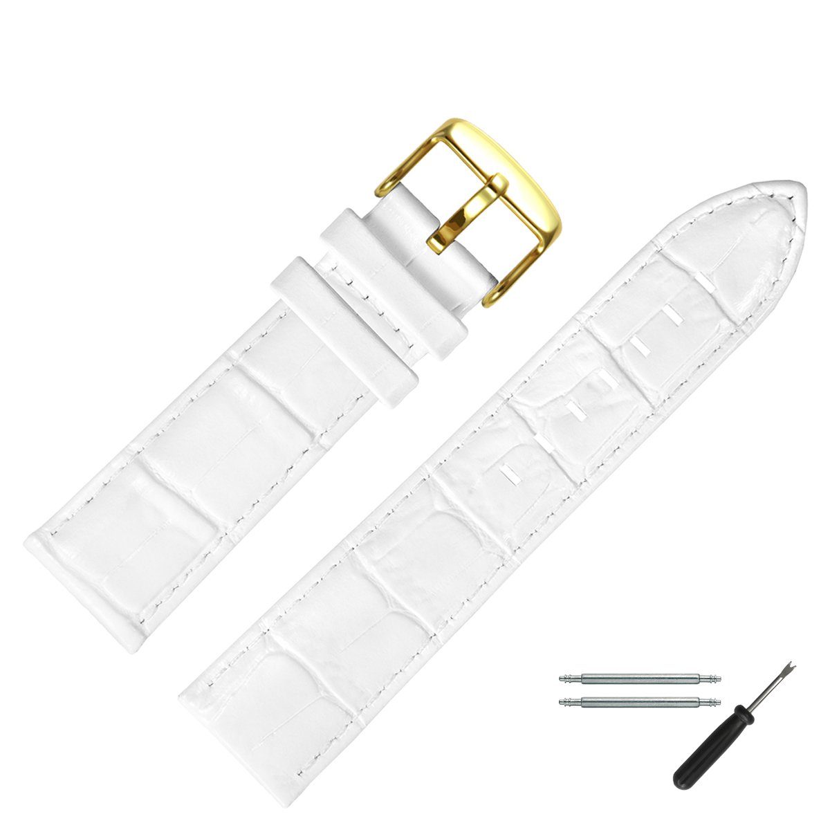 MARBURGER Uhrenarmband 24mm Leder Kroko - Rot Mit Goldschließe Und Montageset