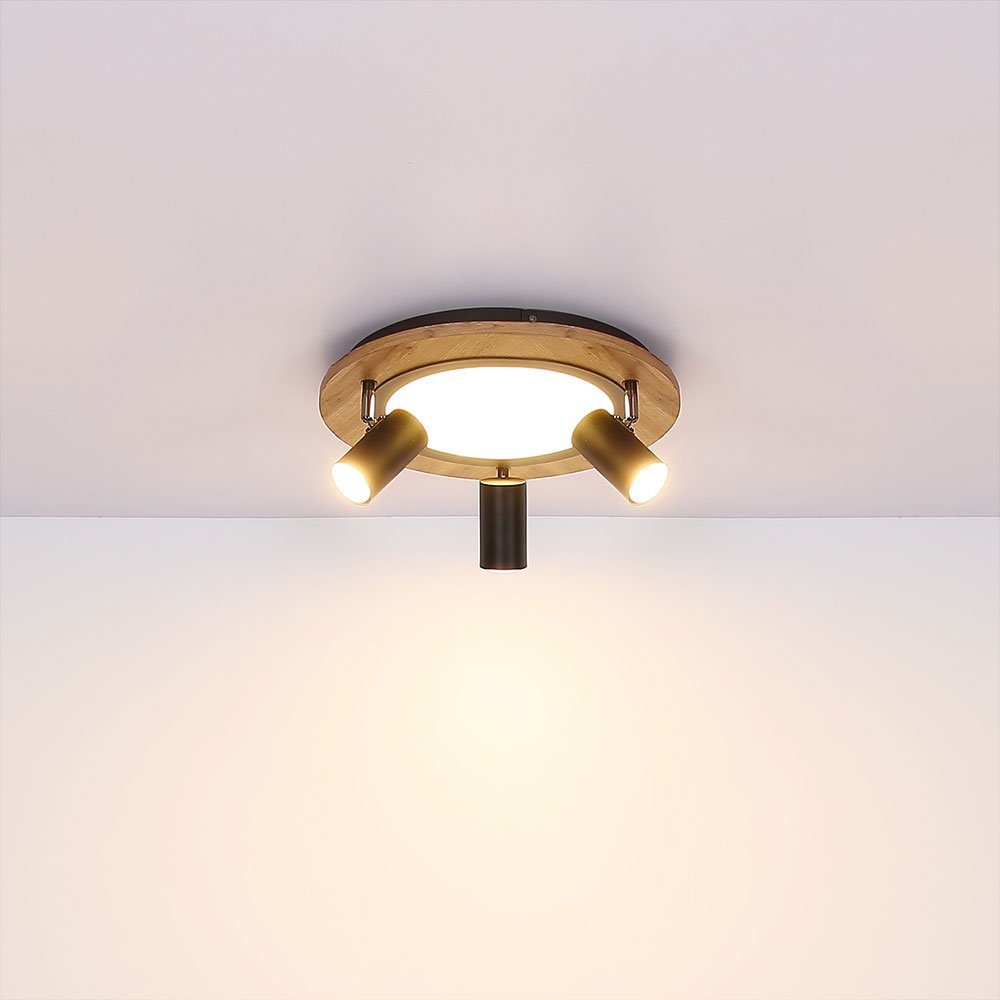 etc-shop LED Deckenleuchte, LED-Leuchtmittel fest Deckenleuchte Lampe LED Warmweiß, verbaut, Wohnzimmerleuchte Holzoptik Spot Rondell
