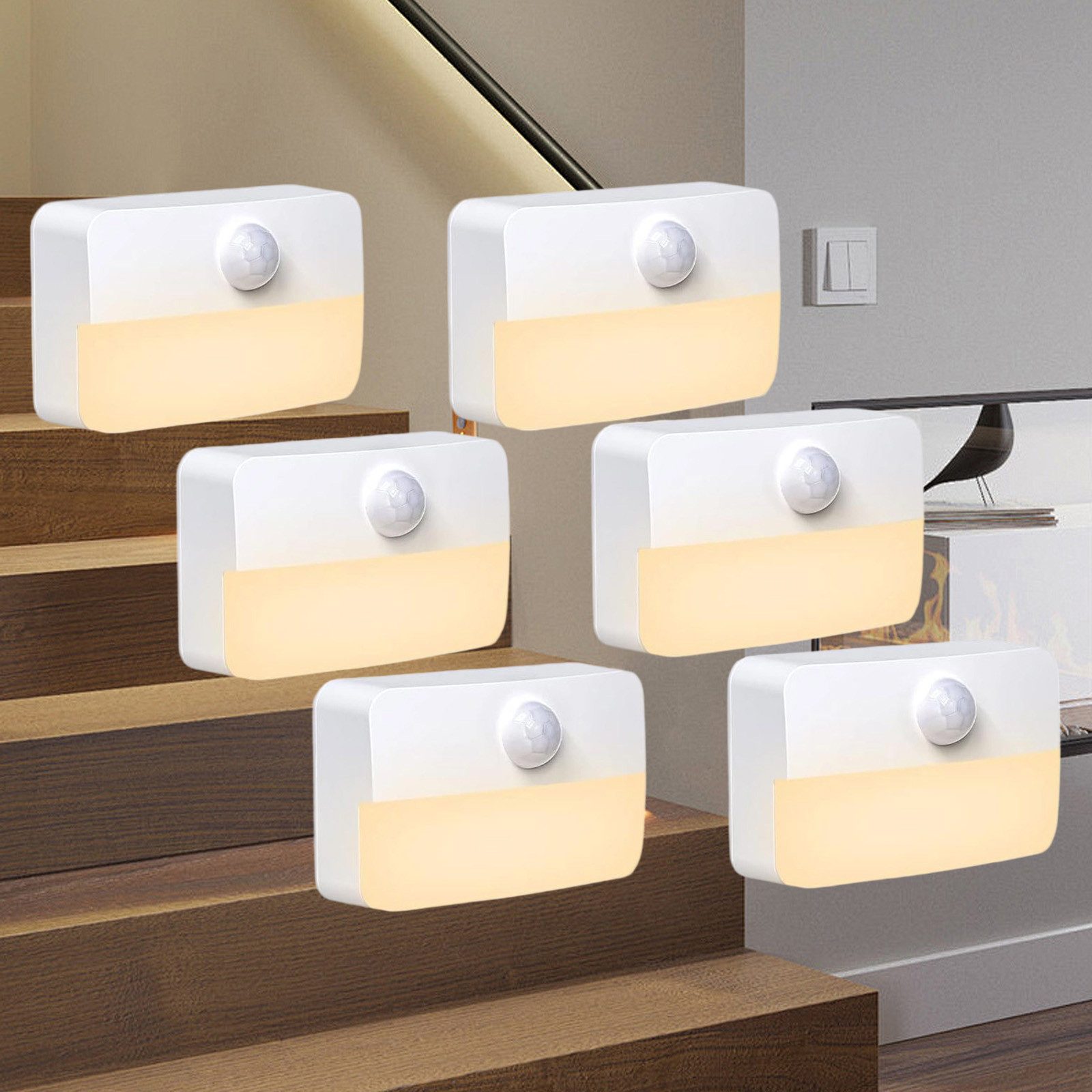 REDOM Nachtlicht LED Leuchte Bewegungssensor Lampe Orientierungslicht Schlummerlicht, 6er Set mit Automatisch Ein/Aus ohne Batterien, LED fest integriert, Warmweiß, 0.5W Bewegungsmelder-Lampe für Kinder Treppen Flur und Badezimmer