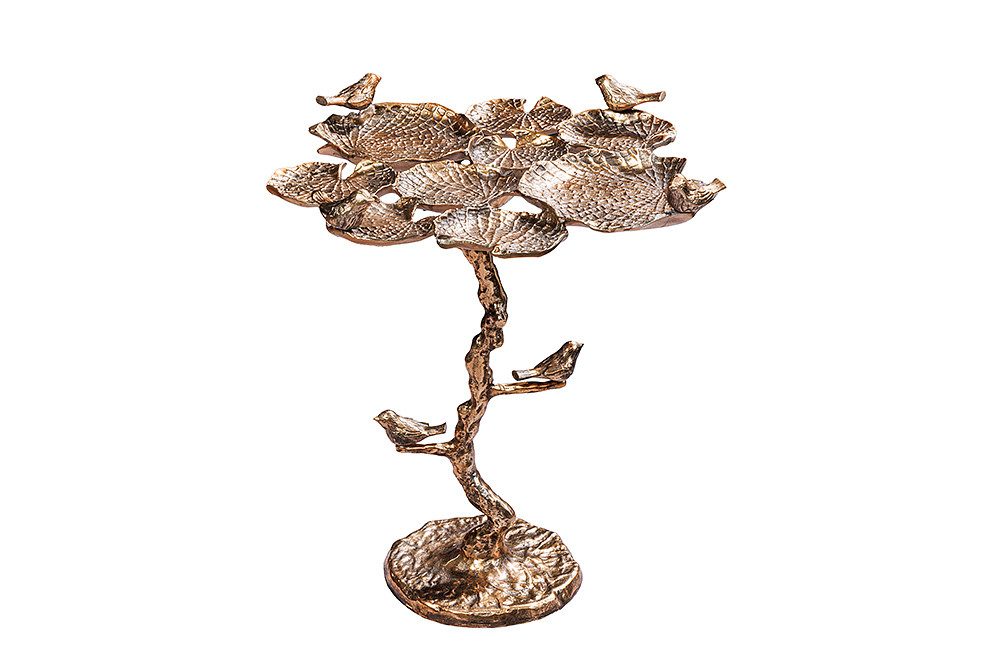 riess-ambiente Beistelltisch BIRDS 65cm messing · In- & Outdoor-Tisch mit Blatt-Design aus Metall (Einzelartikel, 1-St), Wetterfester Gartentisch mit Vogel-Skulpturen · handmade Dekotisch