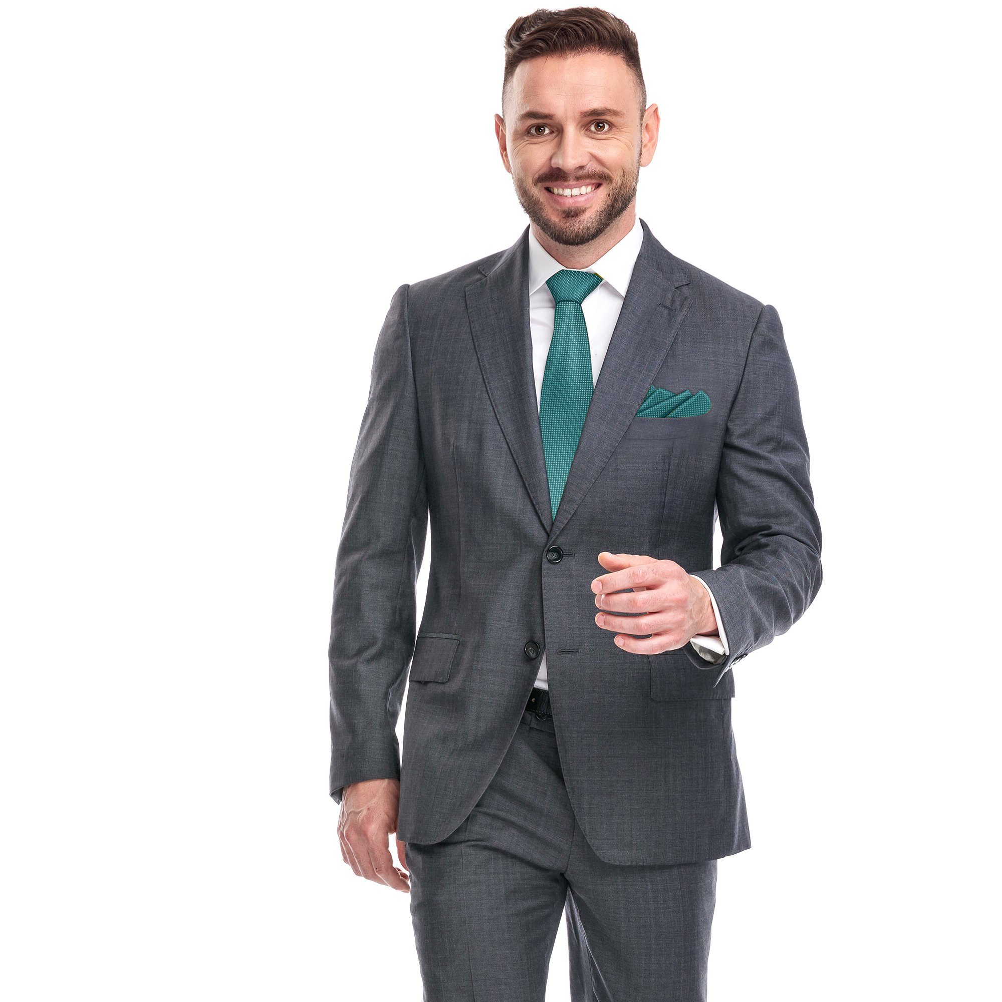 GASSANI Krawatte Karo Hochzeitskrawatte Tuch Festlich Schmal, Herren-Schlips Business (Set, 3-St., Uni, Einfarbig, Krawattenset, mit Einstecktuch, Manschettenknöpfe) Kariert, Gepunktet, Punkte, Dots, Grid Struktur, Matt Seide-Touch