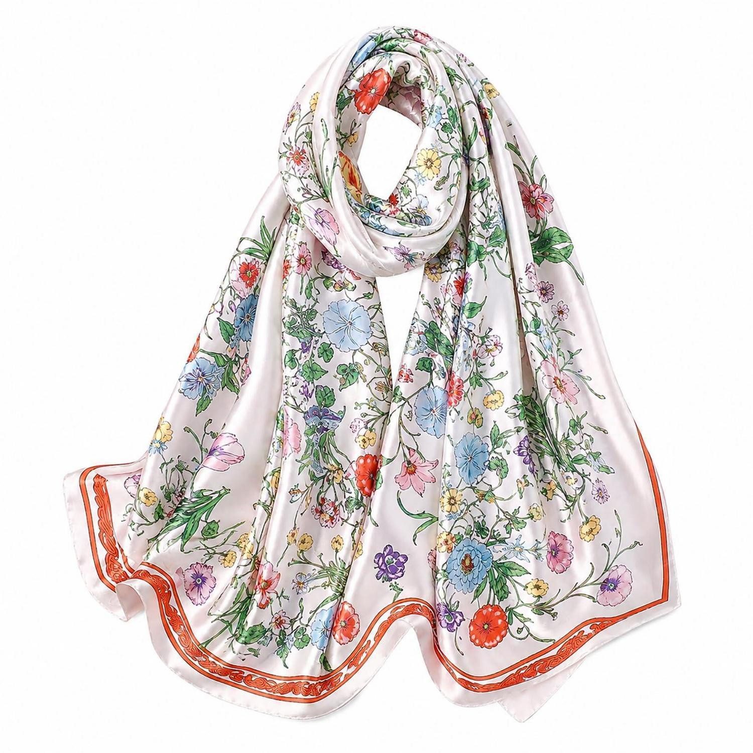 LuxusKollektion Seidenschal Seidenschal Damen Blume Blätter Gedruckt, (1-St)