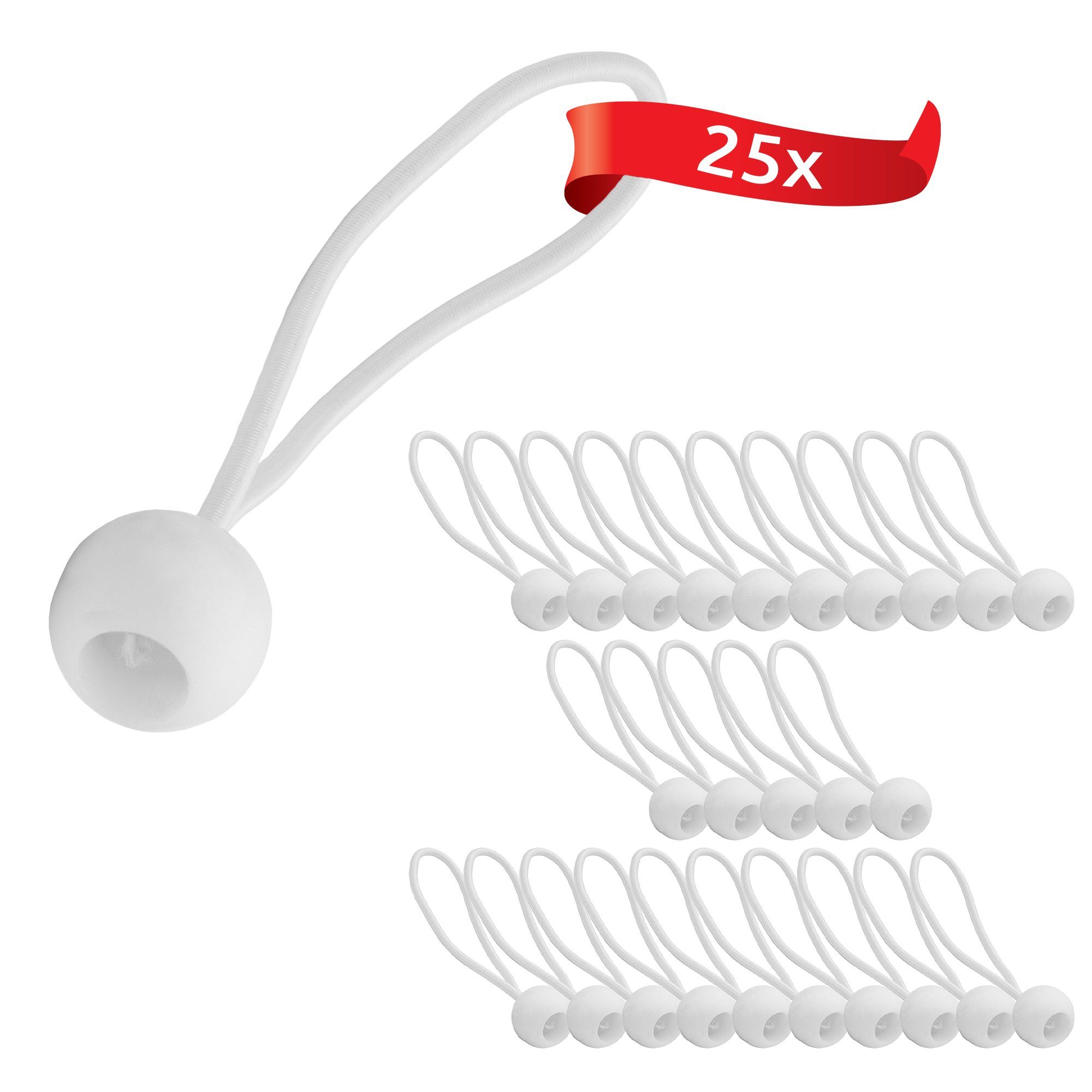 ECENCE Spanngurt 25x Spann-Gummi mit Kugel Weiss Planenspanner (25-St)