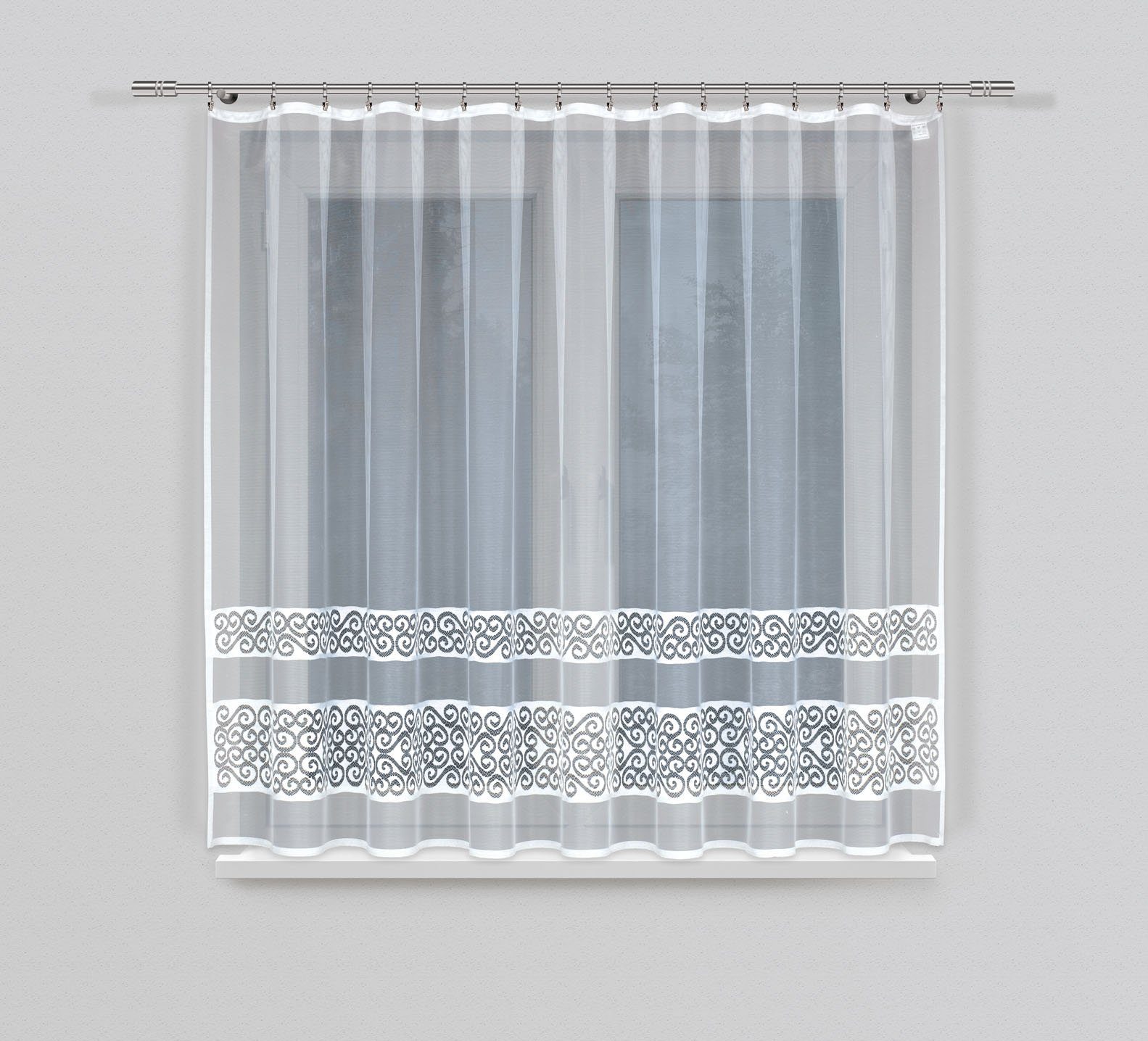 Gardine mit Kräuselband 25804, halbtransparent, Jacquard-Stoff