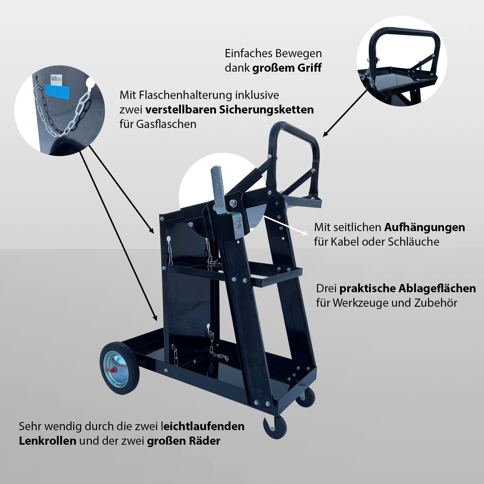 Werkzeugtrolley Schweißmobil Schweißwagen mobiler 80 kg Schweißgerätewagen TRUTZHOLM