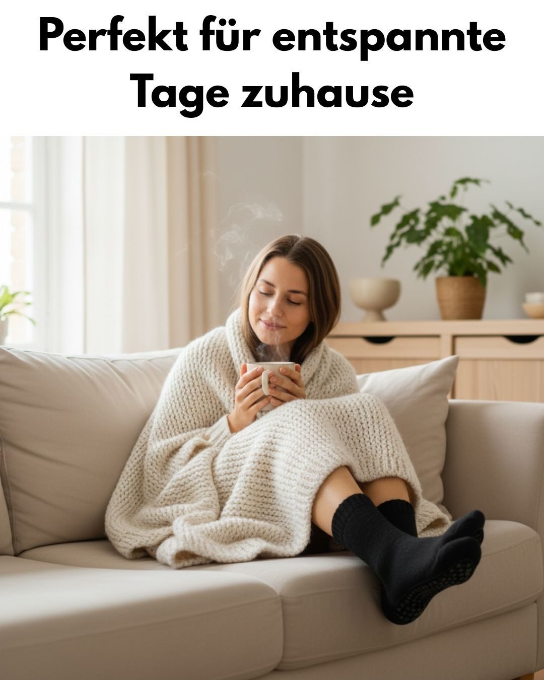 sockenkauf24 ABS-Socken Antirutschsocken warme Stoppersocken mit Wolle Vollfrottee (Schwarz, 2-Paar, 39-42) mit Komfortbund für Damen & Herren - 21463 – Bild 5 von 5