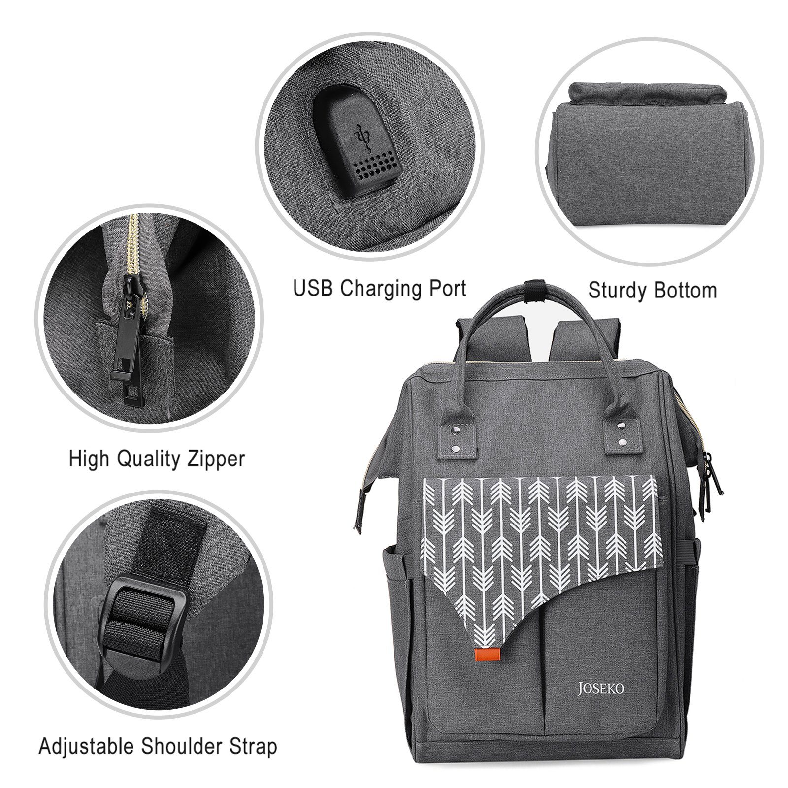 JOSEKO Rucksack Tasche Daypack: Praktisch & Modisch! (USB-Charger/USB-Ladestecker), Viele Fächer + Taschen, großer Stauraum, daily Backpack