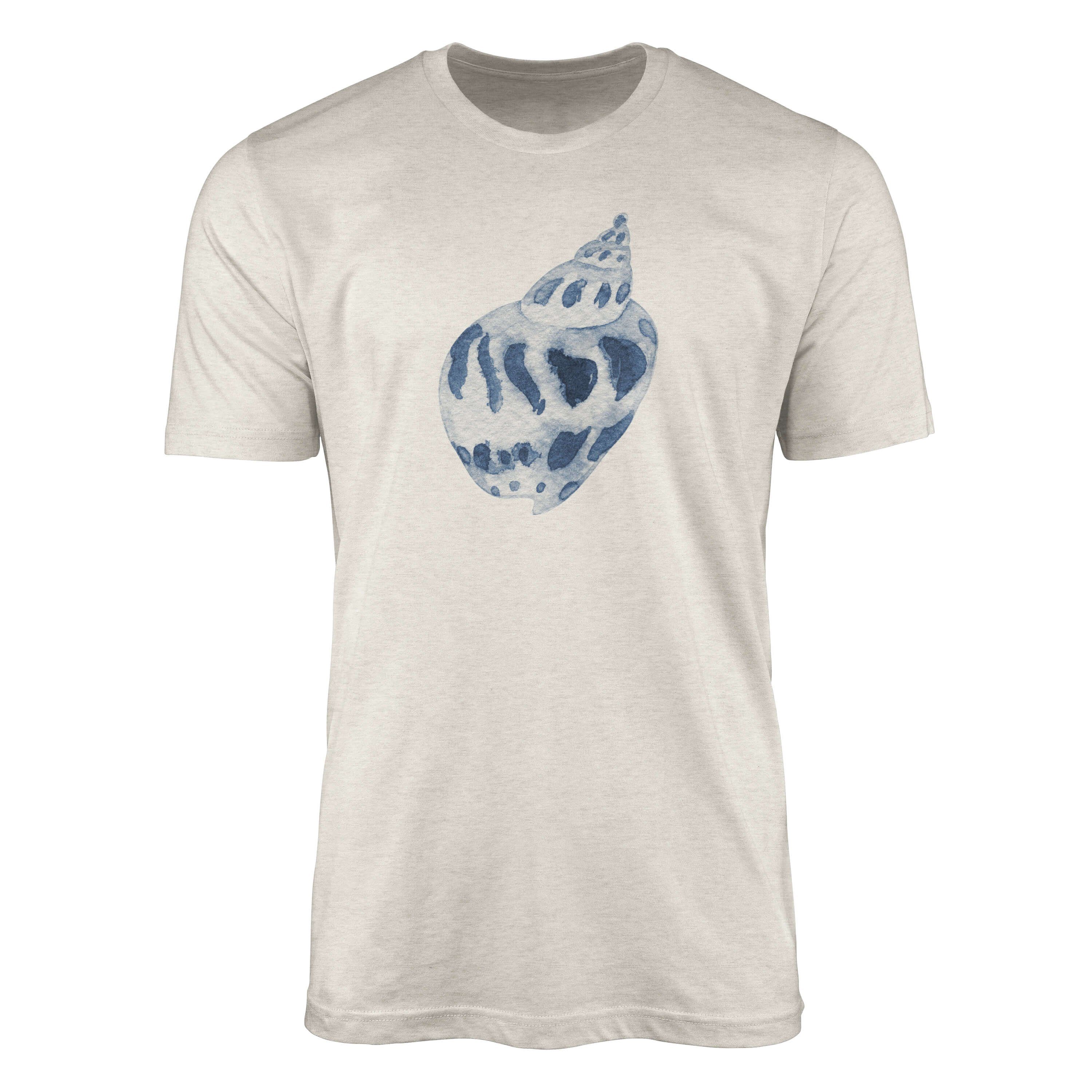 100% Motiv aus Muschel Sinus T-Shirt Ökomode Shirt gekämmte Wasserfarben Art T-Shirt Bio-Baumwolle Nachhaltig (1-tlg) Herren