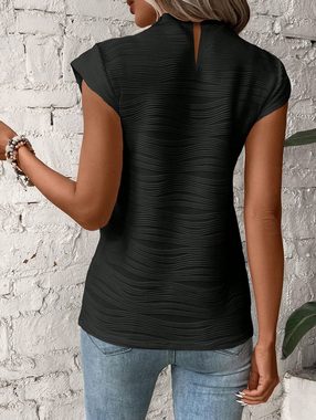 BlauWave Hemdbluse Halbhoher Halsausschnitt Texturiertes Wellenstreifen-Top (1-tlg., Geeignet für den Sommer) Kurzärmeliges T-Shirt für Frauen