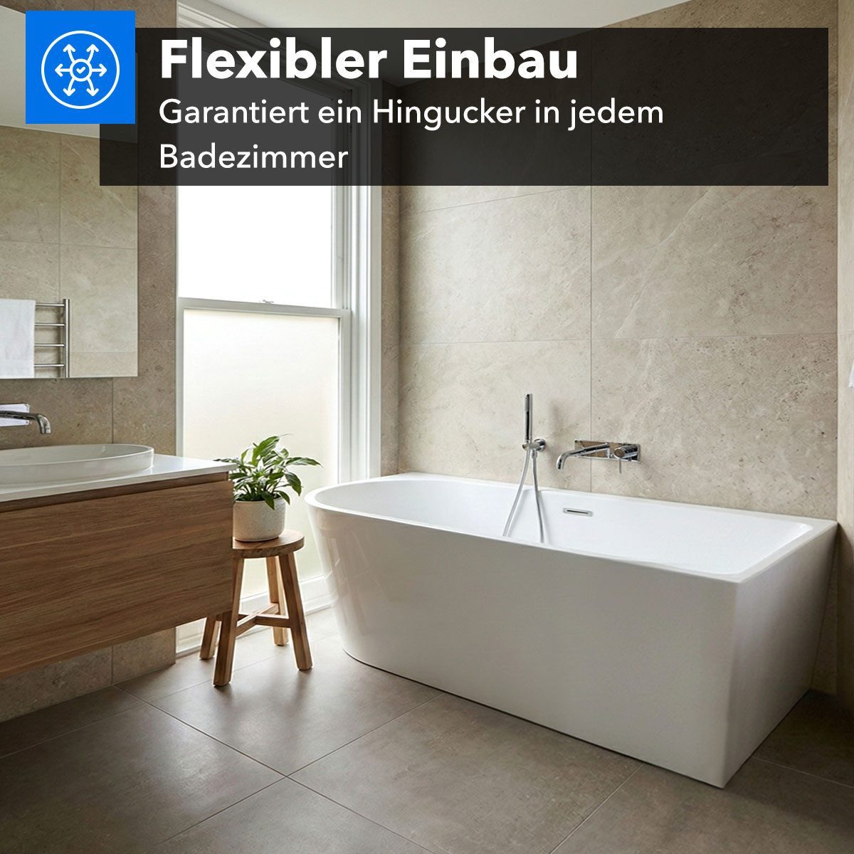 Belvit Badewanne halbfreistehend & freistehend aus Acryl – Eckbadewanne oder oval, Links, Mittig & Rechts, in 180x80 - 170x78 cm, mit Ablaufgarnitur – Bild 5 von 5
