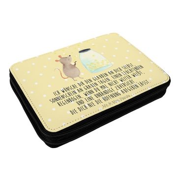 Mr. & Mrs. Panda Federmäppchen Maus Sterne - Gelb Pastell - Geschenk, lustige Sprüche, Kindergeburts, (1-tlg), Komplett bestückt