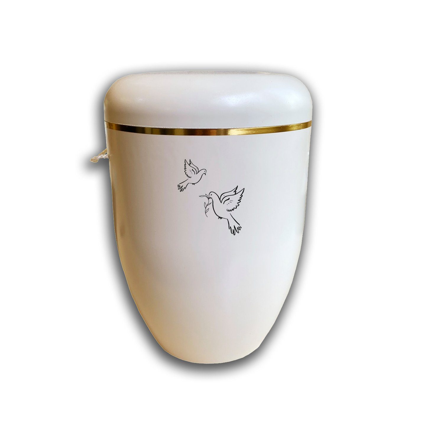 Lasernauten Grabkerze Bio Urne creme weiß mit Goldrand & Wunschmotiv für Beerdigung Asche