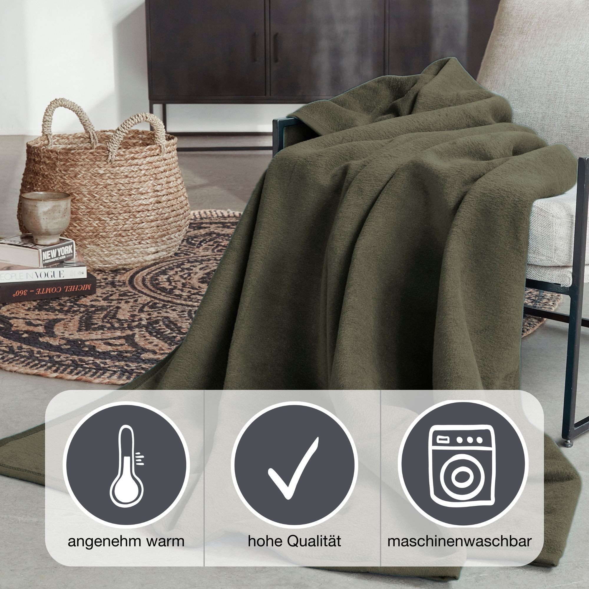 Wohndecke Luxus, IBENA, verschiedene Größen, uni, Kuscheldecke, Premium, made in Europe!