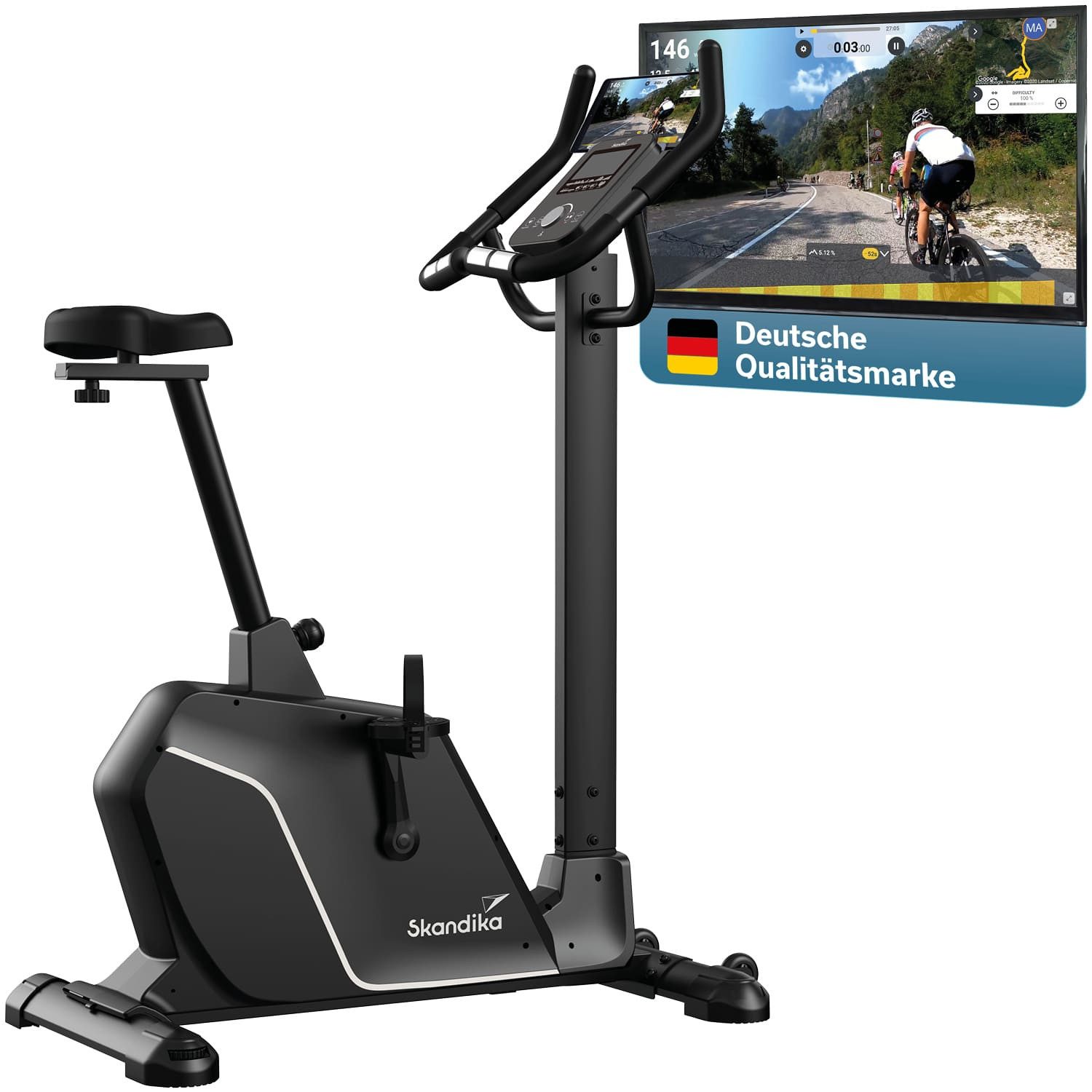 Skandika Ergometer für Zuhause, Cykling P10, mit 32 Widerstandstufen, Magnetbremse, Bluetooth, bis 135 kg und 200 cm, LCD-Display, App Kinomap