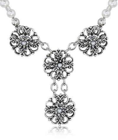 LUISIA® Perlenkette Perlen Halskette mit Edelweiß Blüte und Perle (1-tlg., inkl. Schmuckbox)