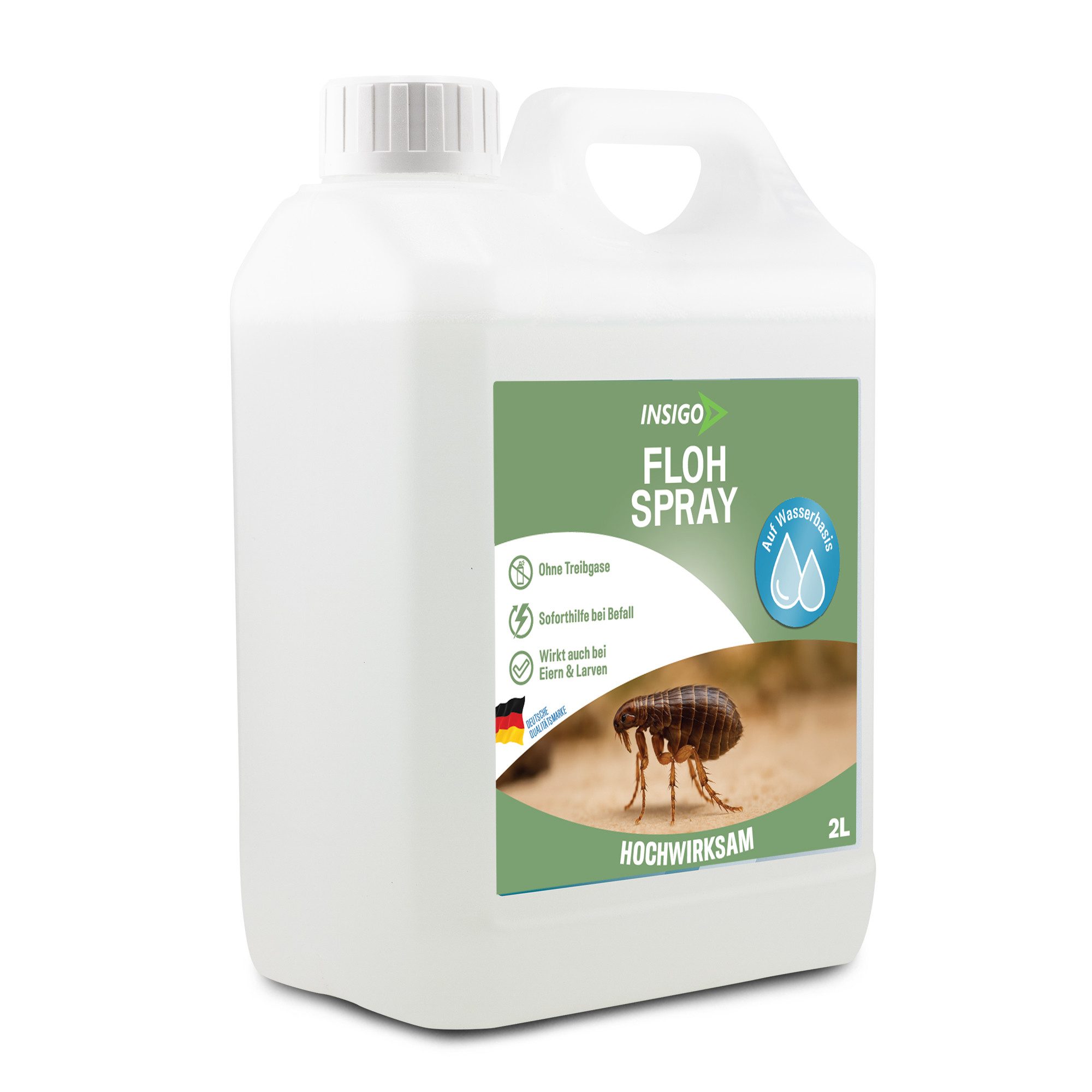 INSIGO Insektenspray Anti Floh-Spray Floh-Mittel Ungezieferspray, 2 l, biozidfreie Formel, auf Wasserbasis, geruchsarm, brennt / ätzt nicht
