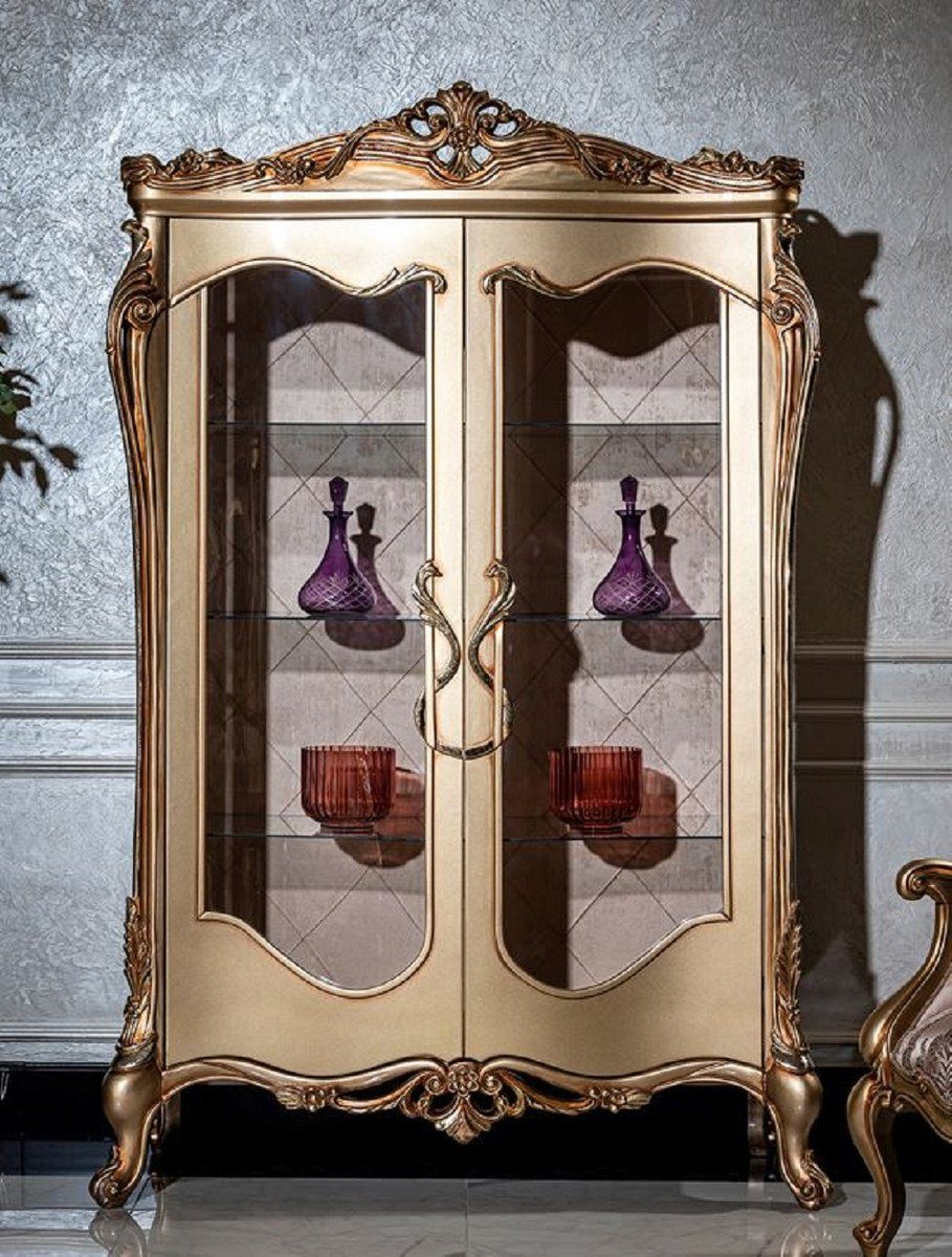 Casa Padrino Vitrine Luxus Barock Vitrine Gold - Prunkvoller Massivholz Vitrinenschrank mit 2 Glastüren - Handgefertigte Barock Möbel - Edel & Prunkvoll