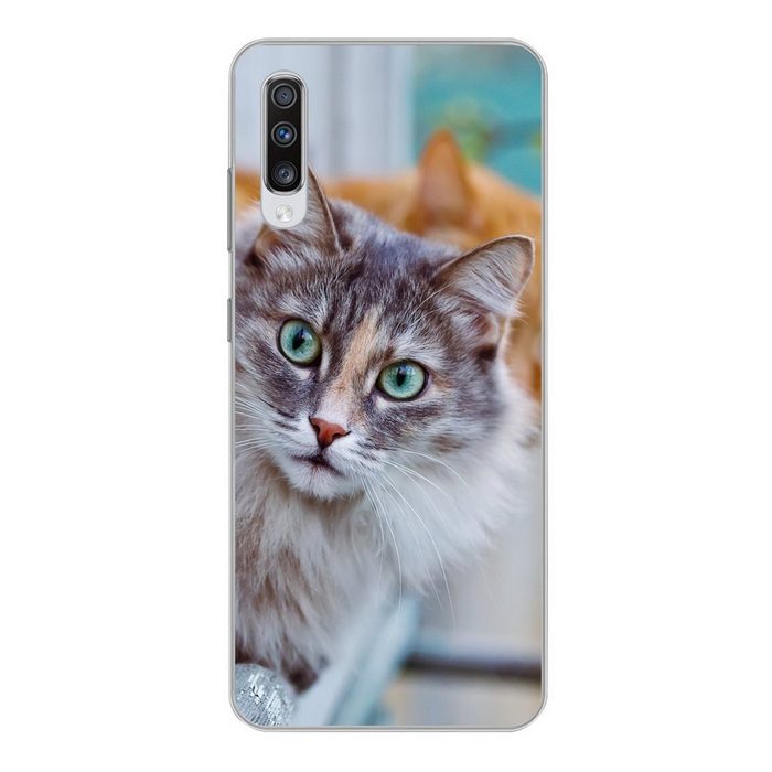MuchoWow Handyhülle Katze - Fenster - Katzen Phone Case Handyhülle Samsung Galaxy A70 Silikon Schutzhülle