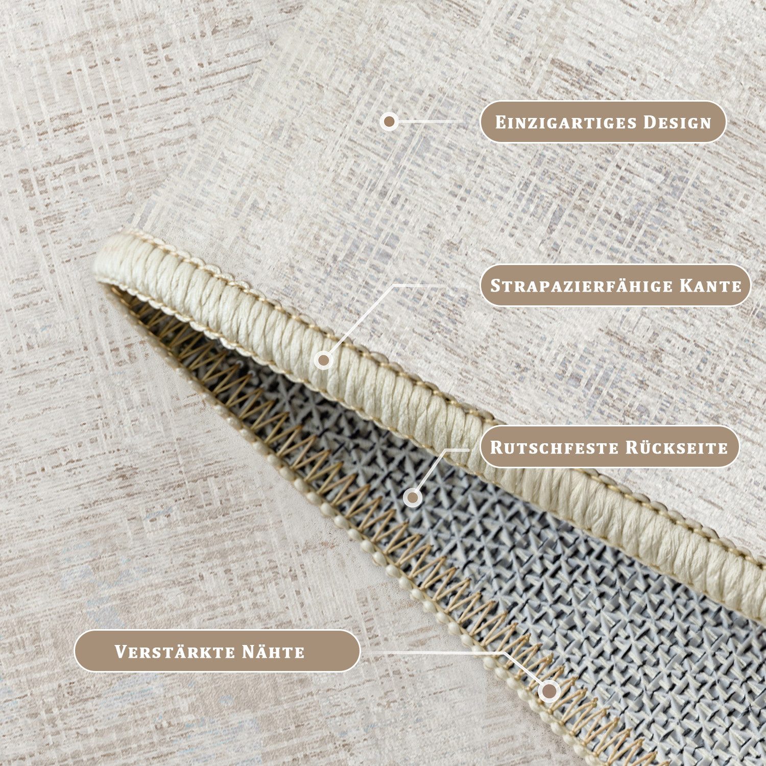 PURECOZY Teppich kurzflor, Wohnzimmerteppich, rutschfester Teppich, Abstrakter Stil, rechteckig, Höhe: 6.1 mm, geeignet für verschiedene Innenräume, 60x180cm