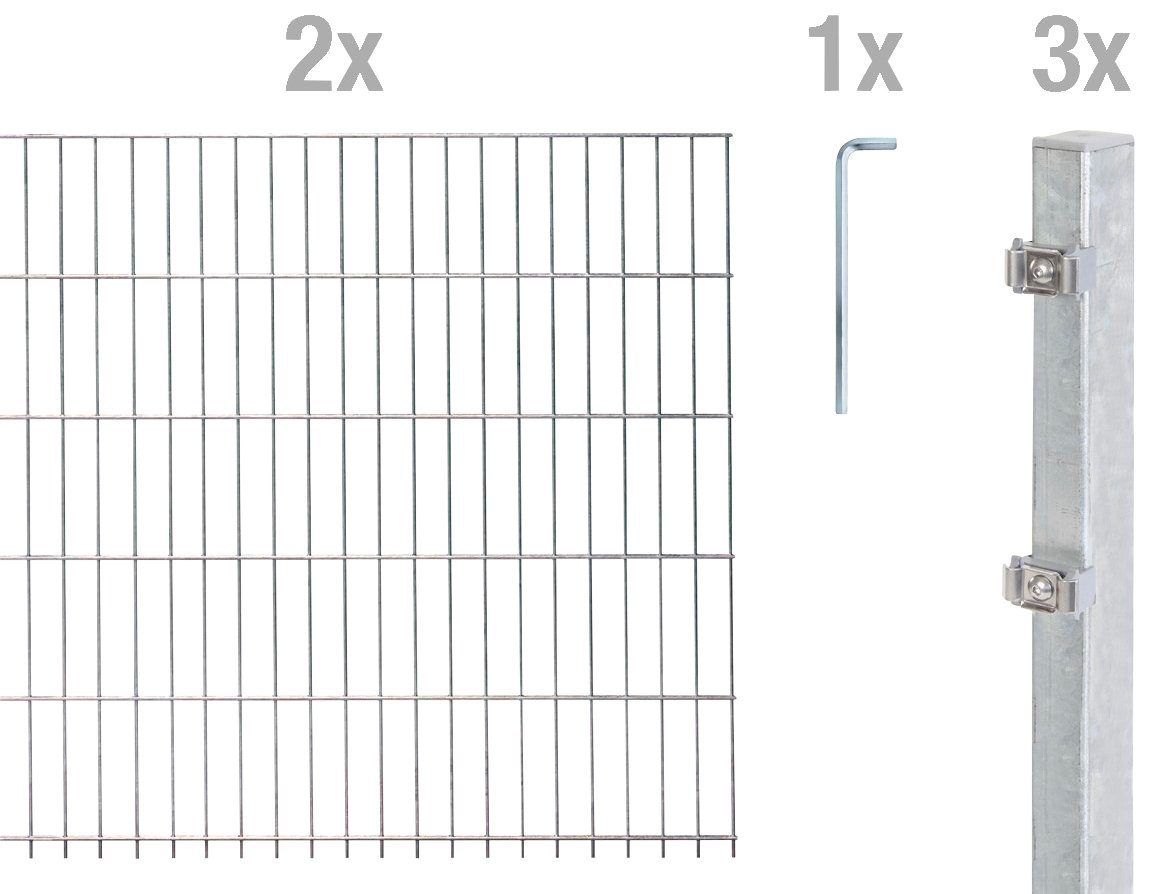 Alberts Doppelstabmattenzaun Grundset, (Set), Höhe: 80-160 cm, Gesamtlänge: 4-30 m, zum Einbetonieren