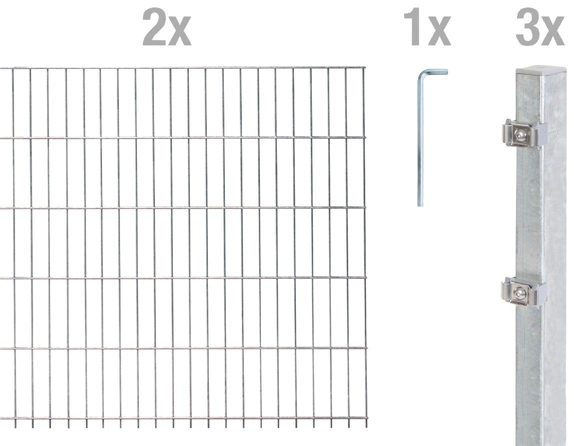 Alberts Doppelstabmattenzaun Grundset, (Set), Höhe: 80 - 160 cm, Gesamtlänge: 4 - 30 m, zum Einbetonieren