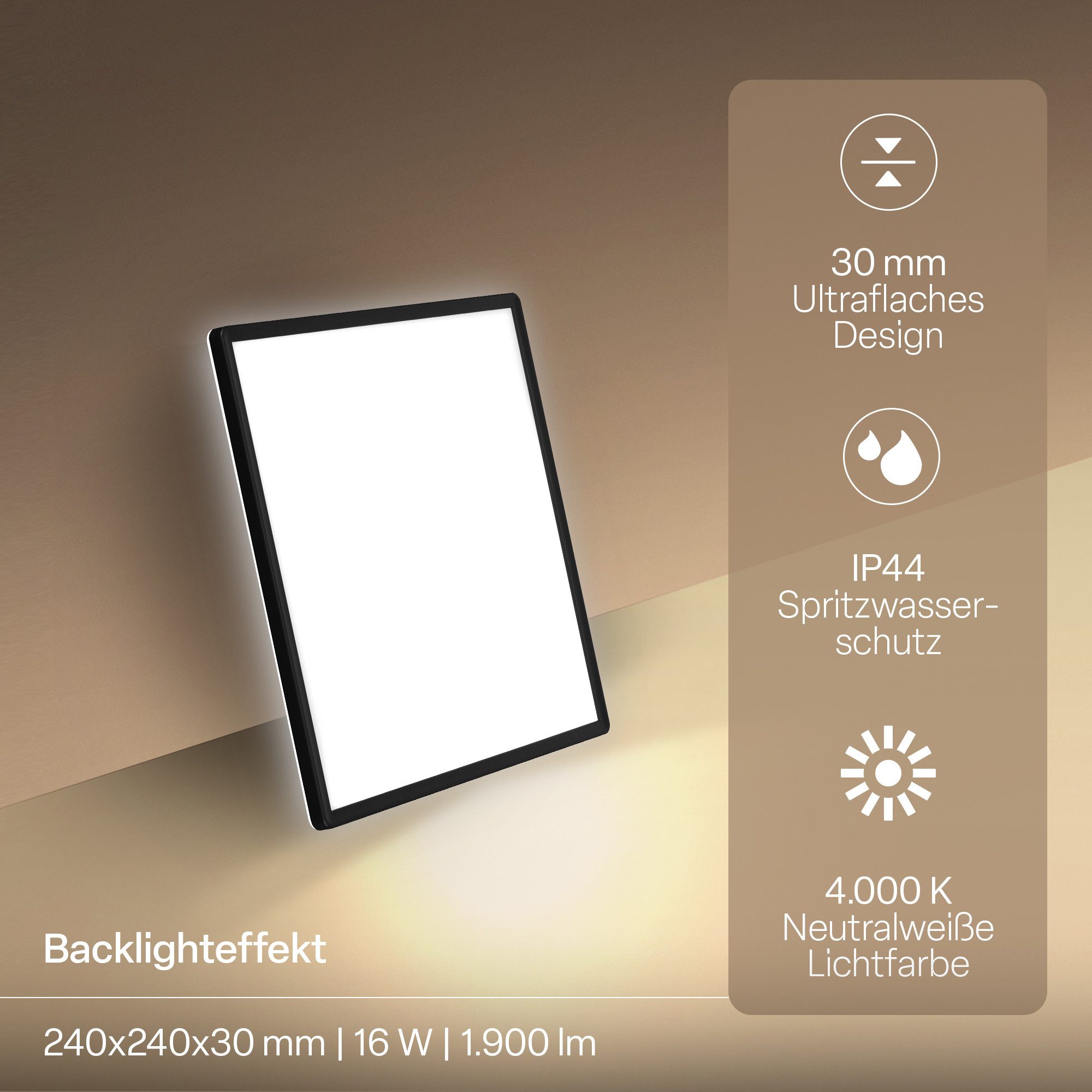 B.K.Licht LED Deckenleuchte Panel Flach 30mm Backlight Effekt LED Deckenlampe Wohnzimmer, LED fest integriert, 4000K - Neutralweiß, versch. Größen & Farben, Badezimmer, Küche, Wohnzimmer, Kinderzimmer