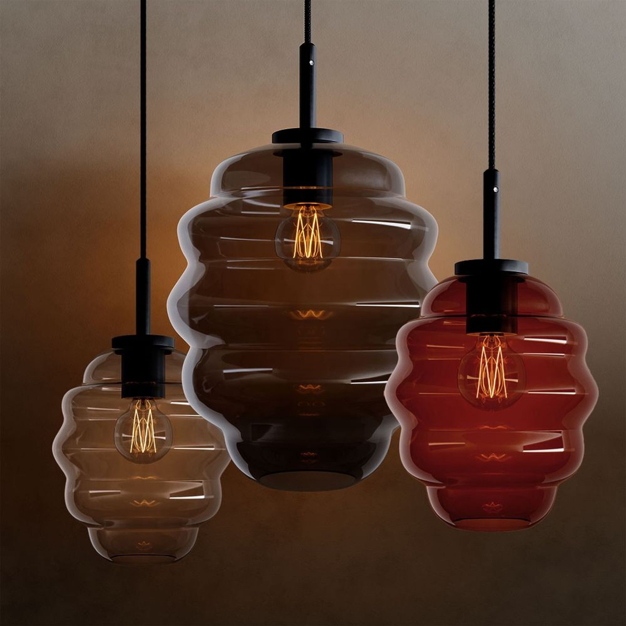 s.luce Pendelleuchte Echos Galerieleuchte 3-flg Ø 40cm Baldachin Ø 25cm Rauch