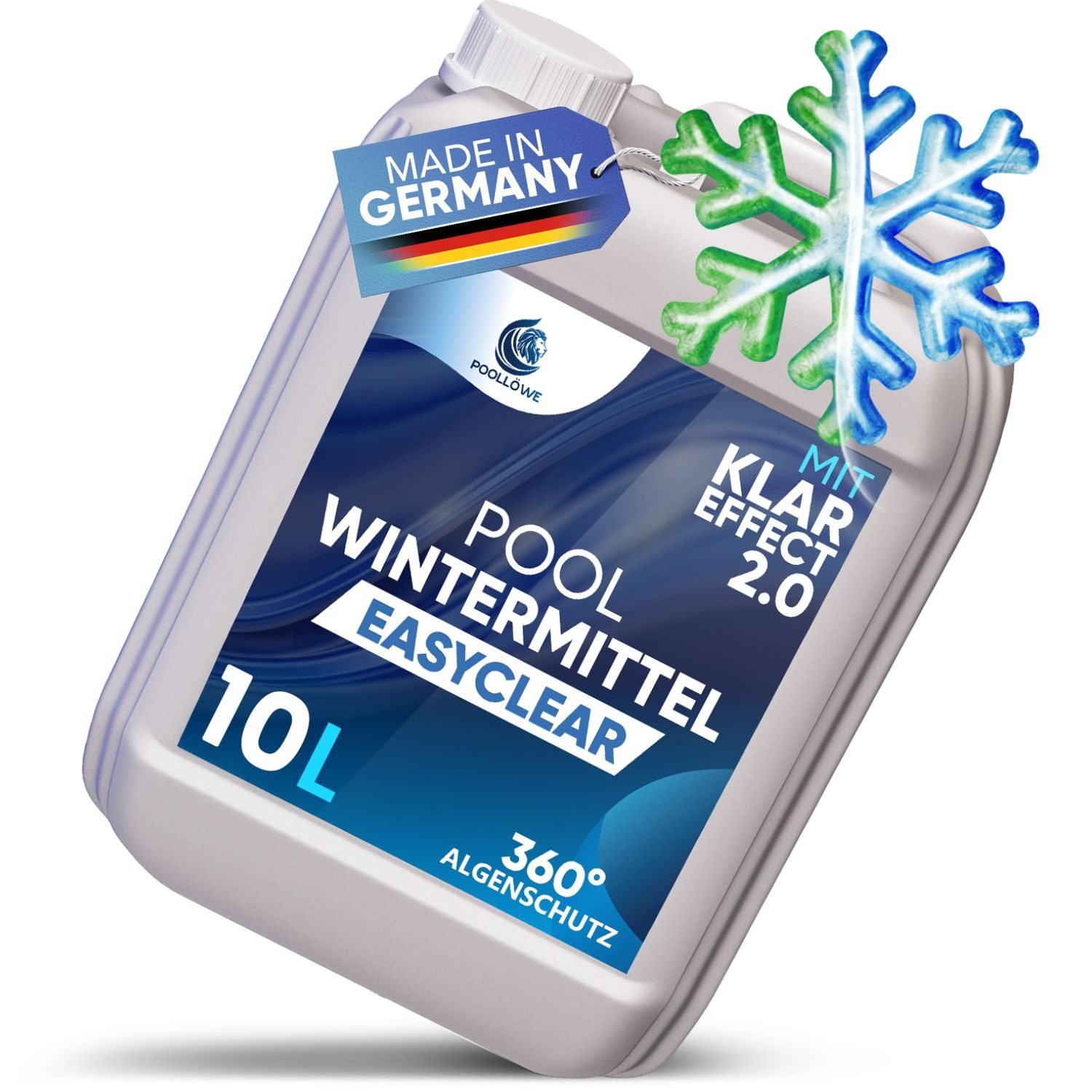 Poollöwe Poolpflege PoolLöwe Überwinterungsmittel flüssig 10 L (Stückliste), (Poolchemie Winterpflege, schaumfrei gegen Kalk & Schmutz), 10 L ohne Wasserablassen