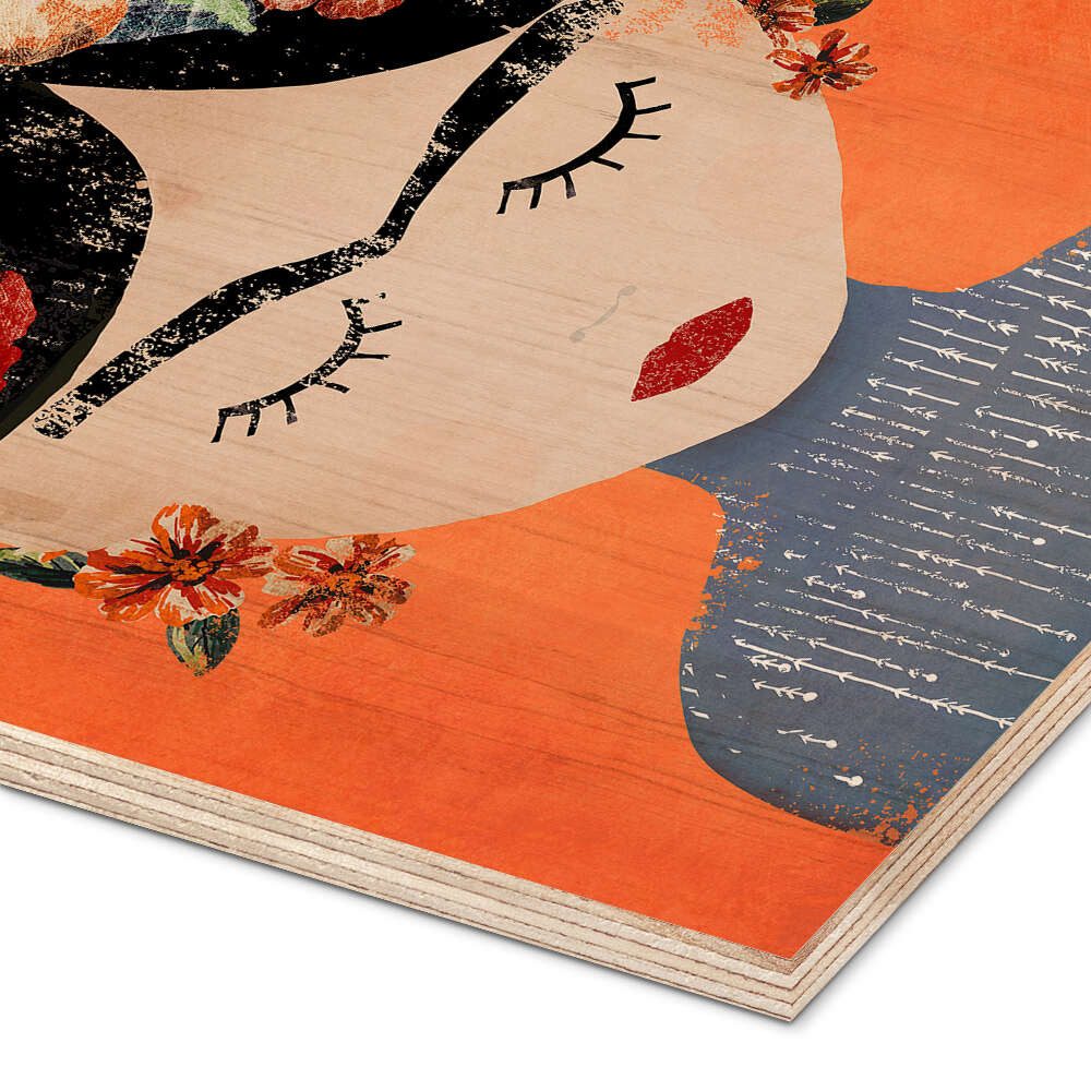 Posterlounge Wandbild Frida mit Blumenkranz, orange, treechild, erhältlich als Poster, Leinwandbild, Wandsticker oder Acrylglasbild