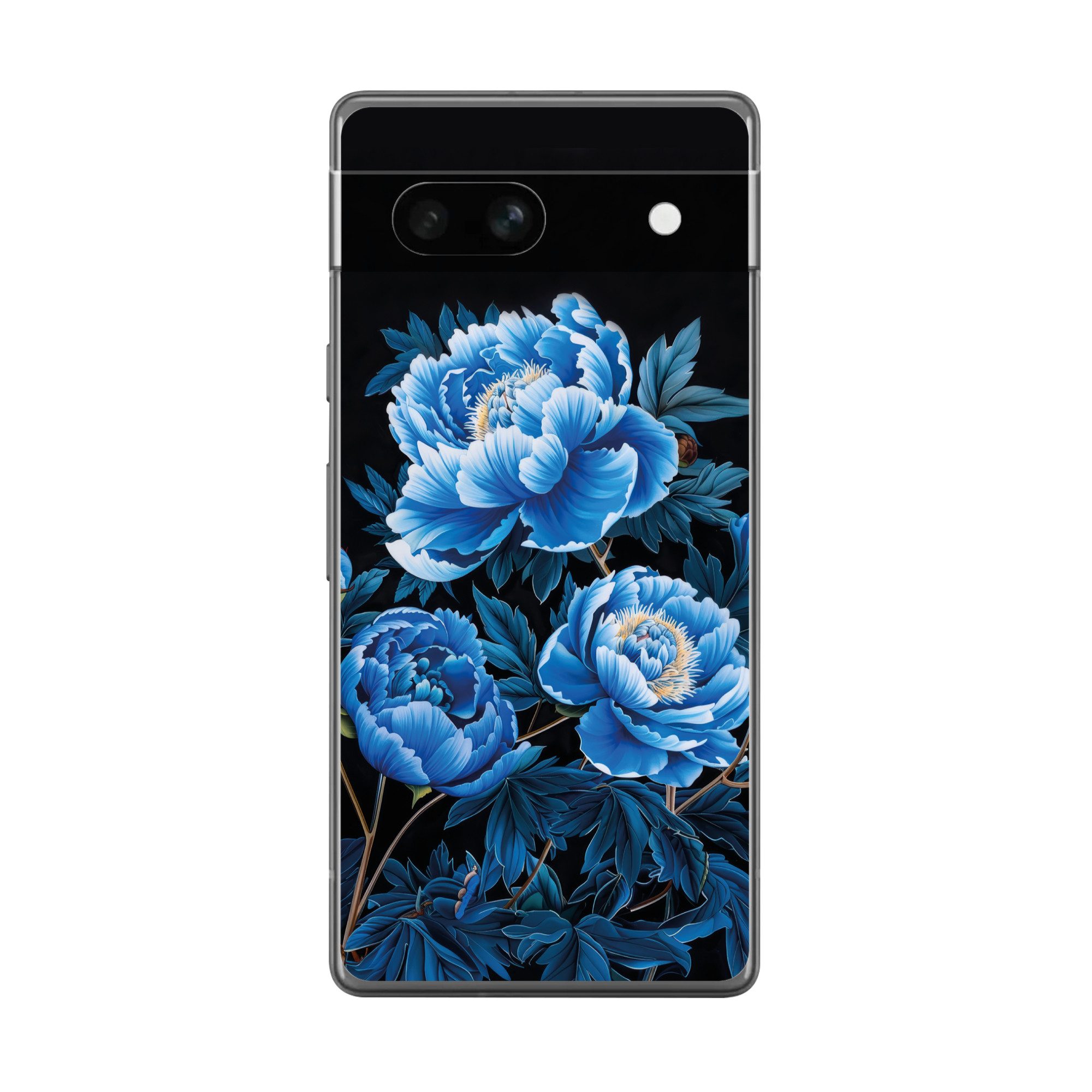 MuchoWow Handyhülle für Google Pixel 7a Blumen - Schwarz - Blau - Modern, Handy Case, Silikon, Bumper Case Dünn