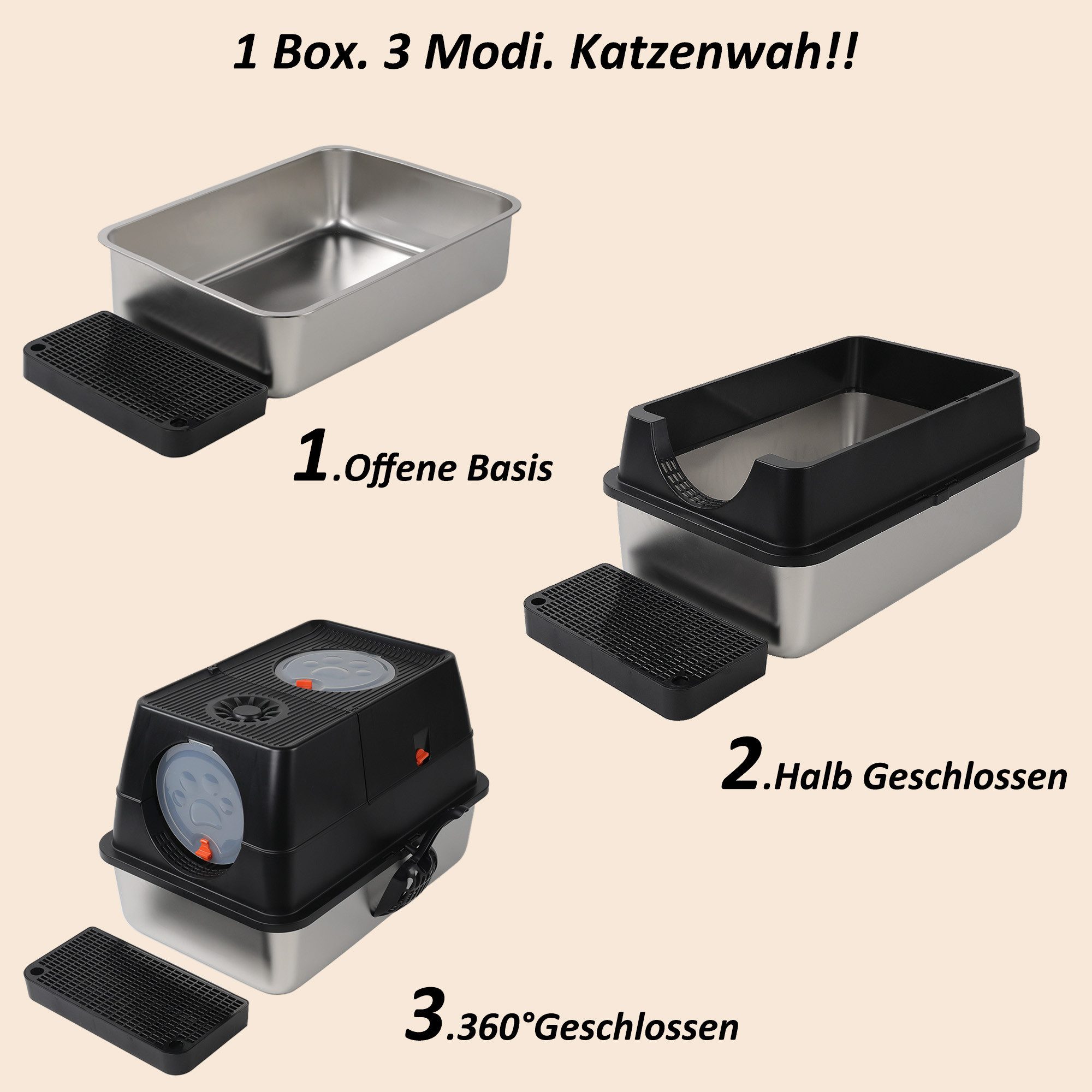 CALIYO Katzentoilette XXL Edelstahl Katzenklo mit Deckel, Pedals & Schaufel günstig online kaufen