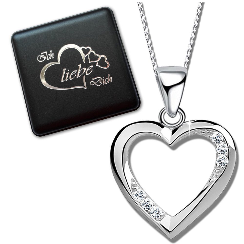 Herzkette Sterling mit Idee Herz 925 Damenkette Silber Anhänger, Limana Dich echt liebe ich Freundin klar Geschenk Kette