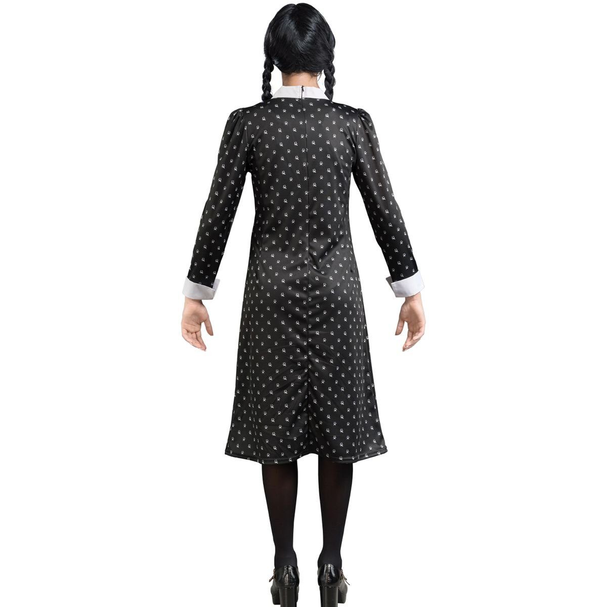 CHAKS Kostüm Wednesday Halloween Kleid schwarz mit weißen Punkten