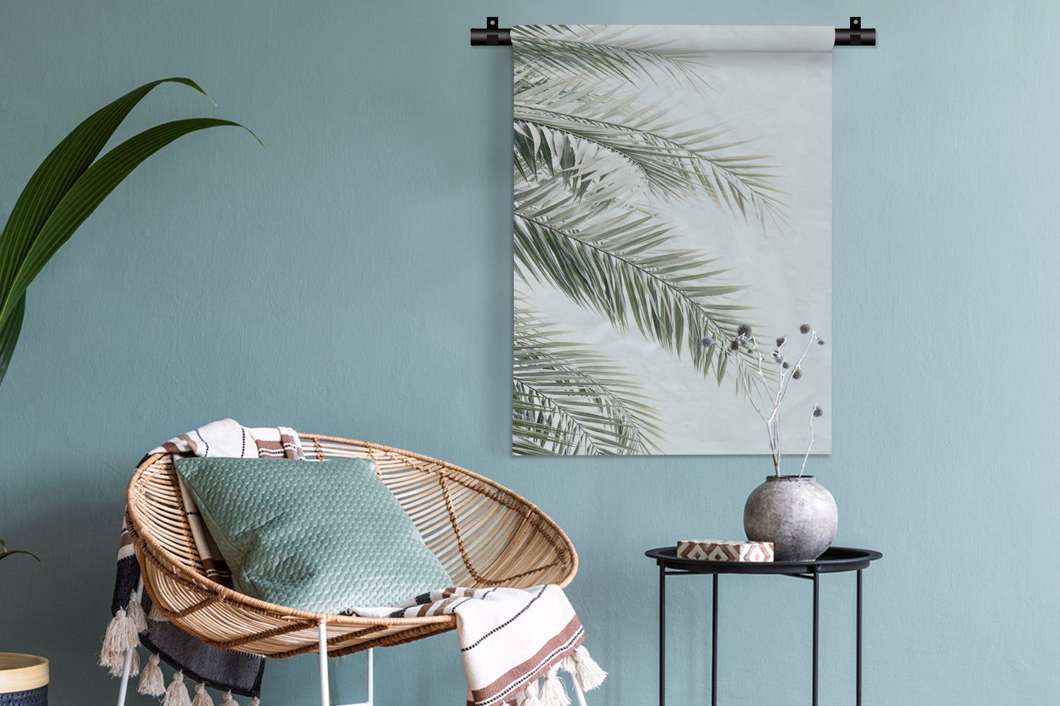 - an Wanddekoobjekt Natur - Grün - Deko Tapisserie, Schlafzimmer für Wand, MuchoWow Blau, Pflanze der Wohnzimmer,
