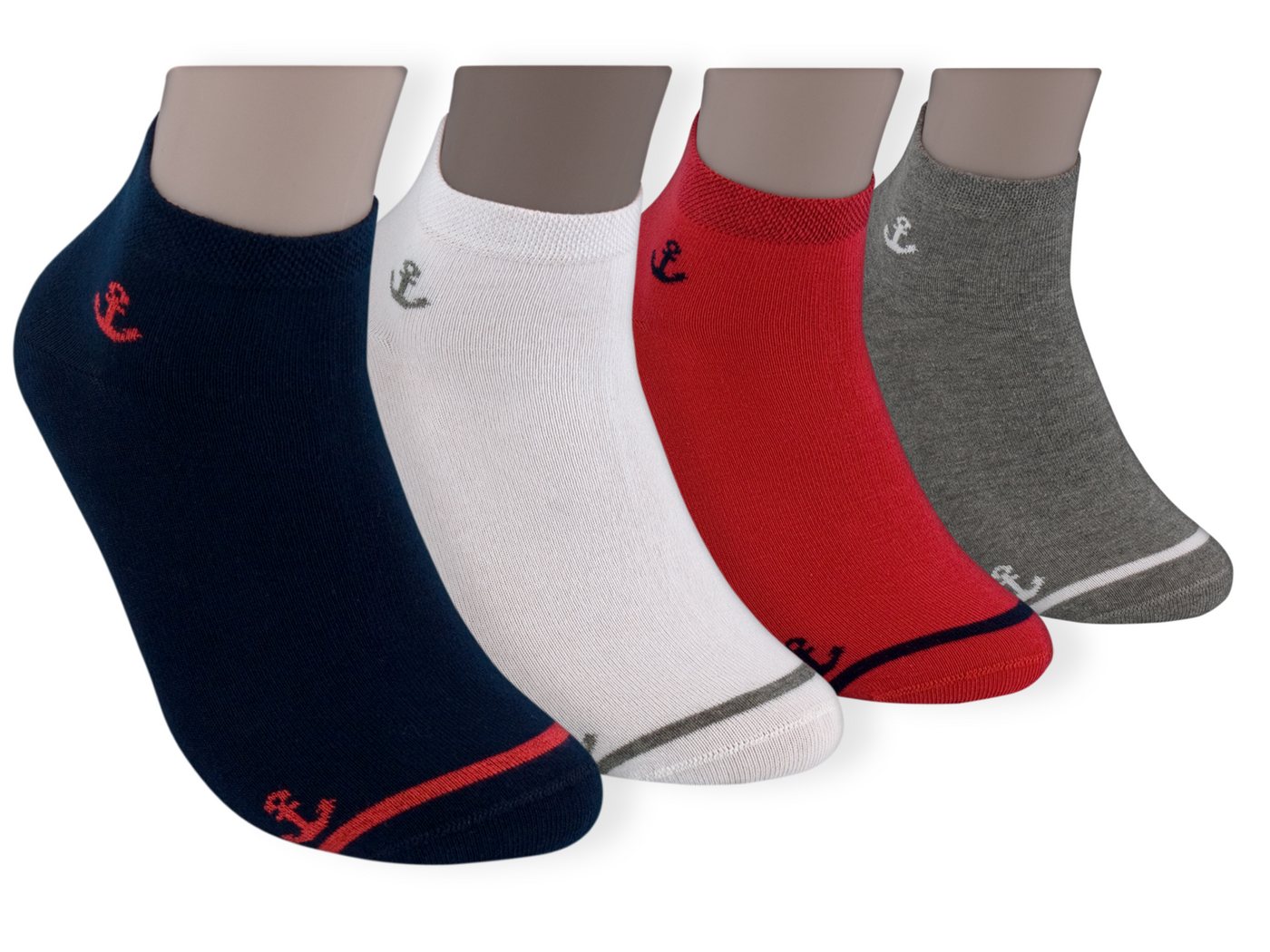 Die Sockenbude Sneakersocken MARITIM (Bund, 4-Paar, blau weiß rot) gekämmte Baumwolle