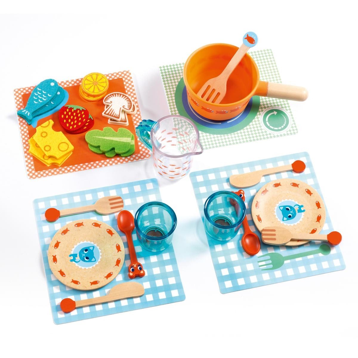 DJECO Kinder-Küchenset Kinderküchenzubehör: Geschirr- und Kochset Rollenspiel Lernspiel