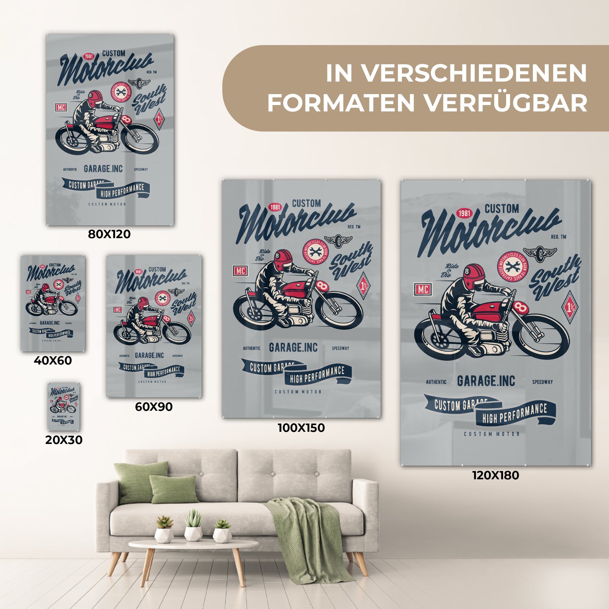 MuchoWow Acrylglasbild Motorrad - - - auf Foto Glasbilder Retro, Bilder Glas - Wandbild (1 - Kleidung St), Wanddekoration Glas auf